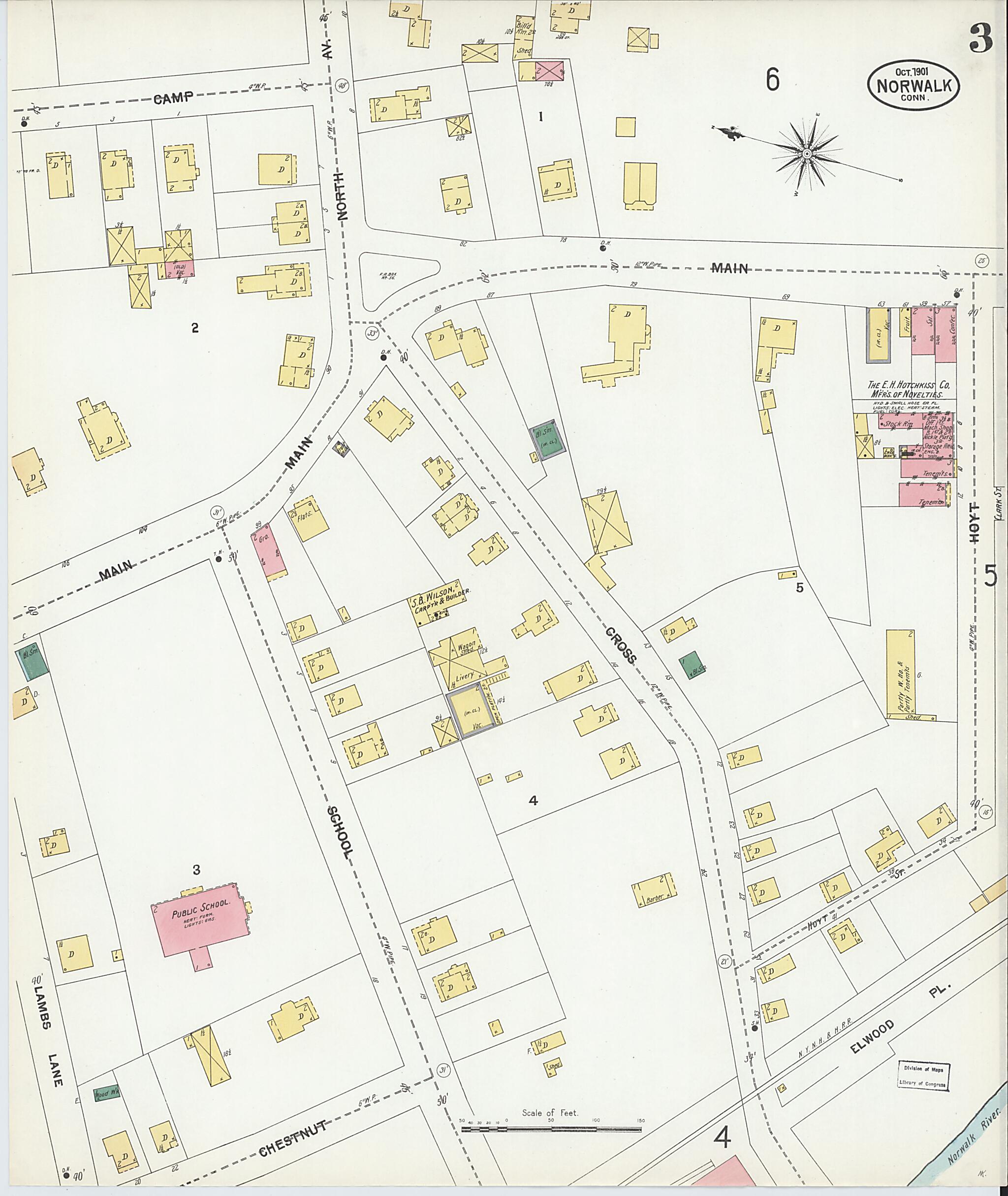 This old map of Norwalk, Fairfield County, Connecticut was created by Sanborn Map Company in 1901