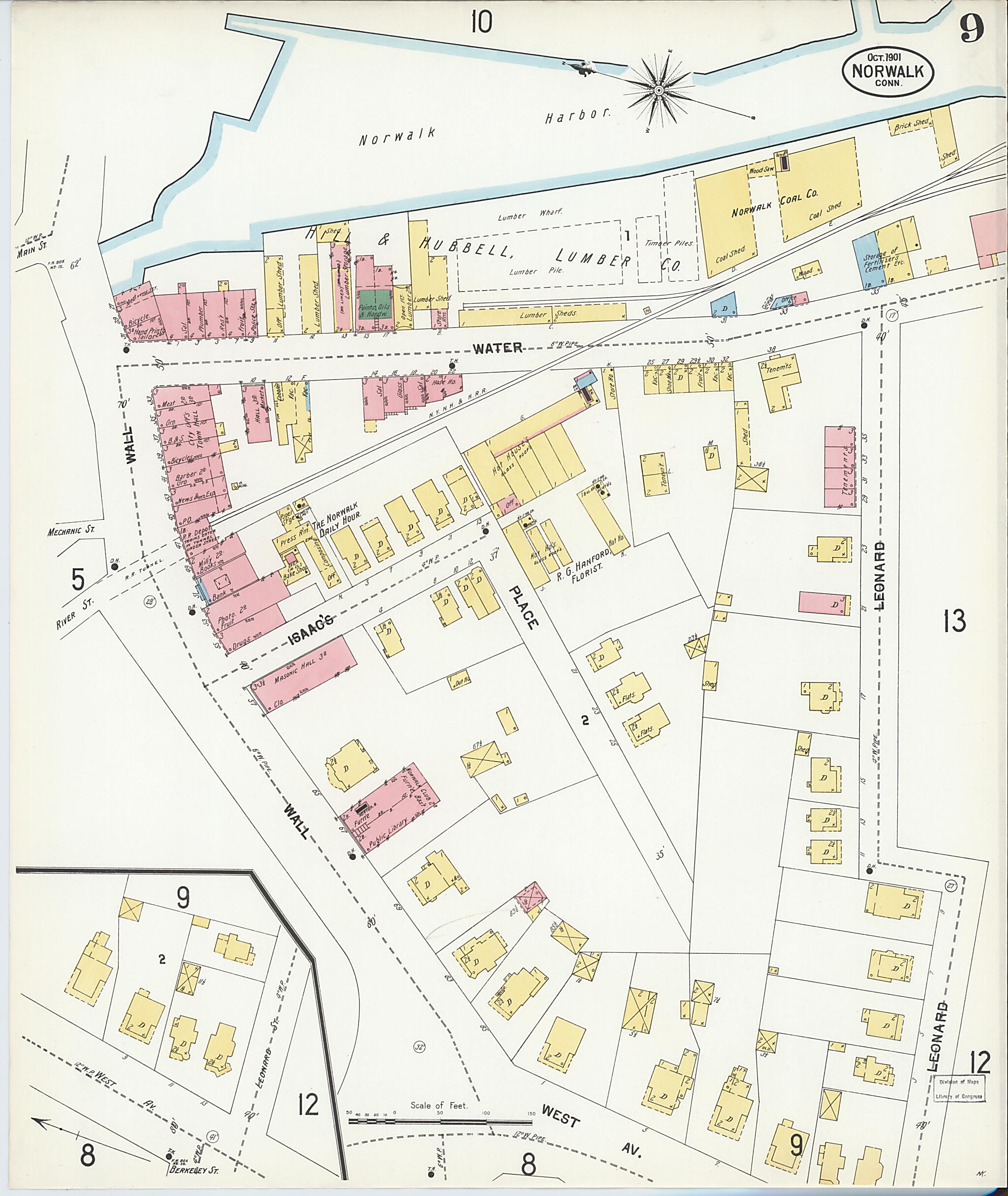 This old map of Norwalk, Fairfield County, Connecticut was created by Sanborn Map Company in 1901