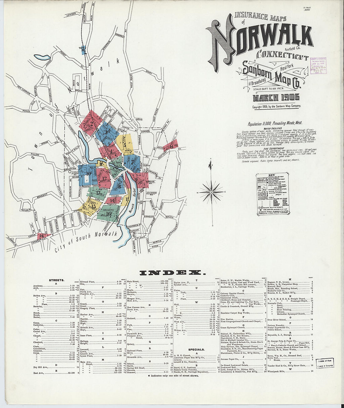 This old map of Norwalk, Fairfield County, Connecticut was created by Sanborn Map Company in 1906