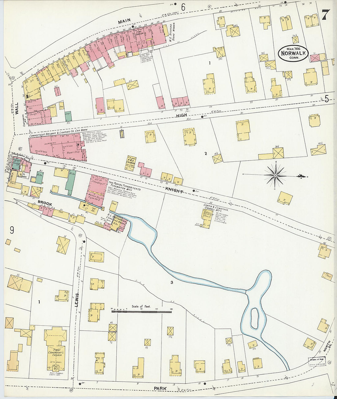 This old map of Norwalk, Fairfield County, Connecticut was created by Sanborn Map Company in 1906