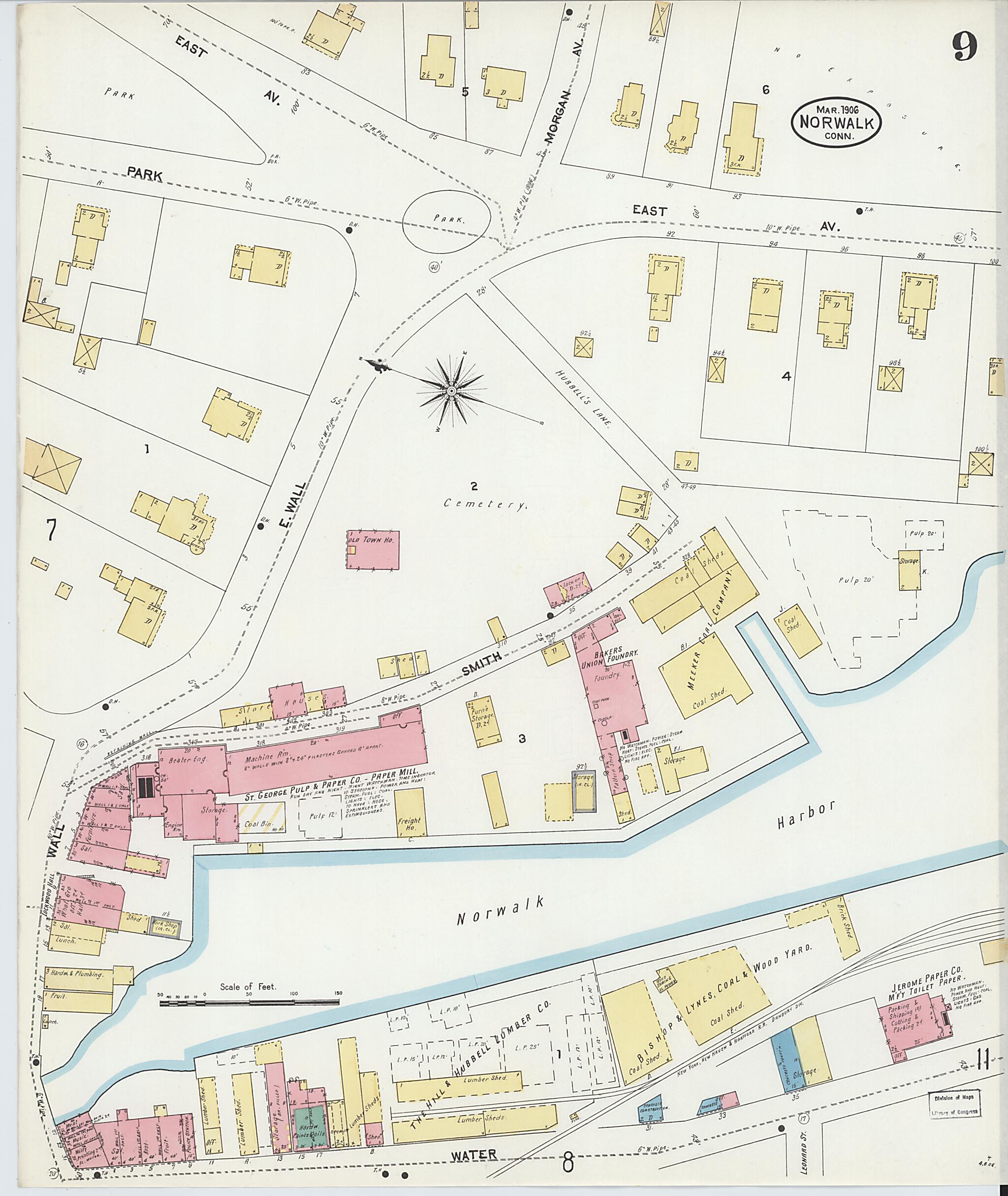This old map of Norwalk, Fairfield County, Connecticut was created by Sanborn Map Company in 1906