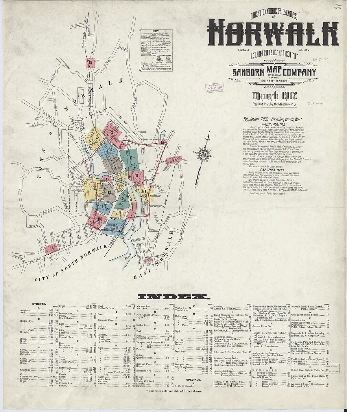 Norwalk, Fairfield County, Connecticut 1912 (Sheet 1 of 18) by Relic Map Company