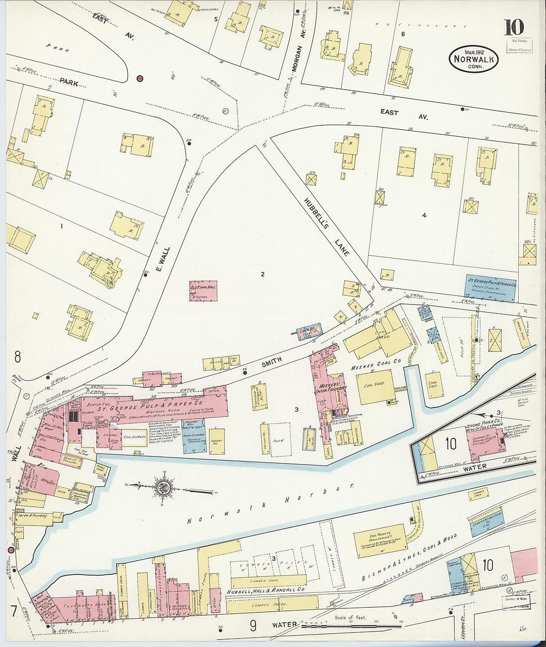 This old map of Norwalk, Fairfield County, Connecticut was created by Sanborn Map Company in 1912