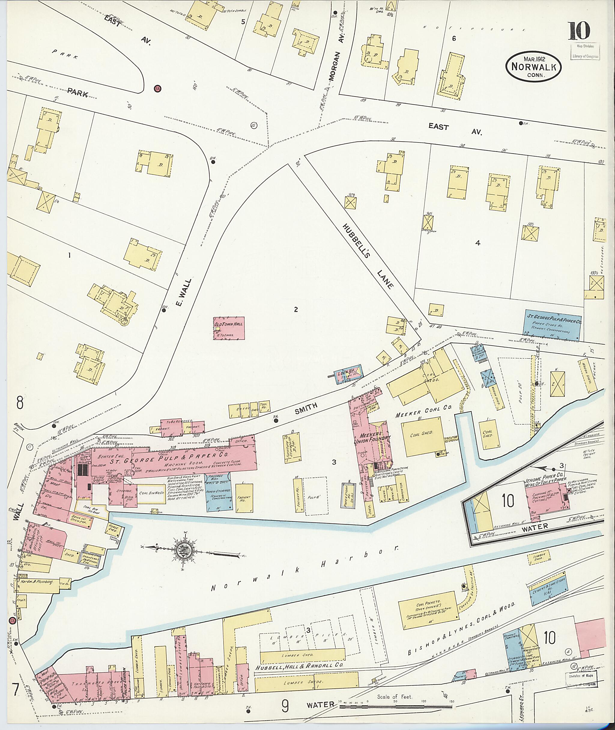 This old map of Norwalk, Fairfield County, Connecticut was created by Sanborn Map Company in 1912