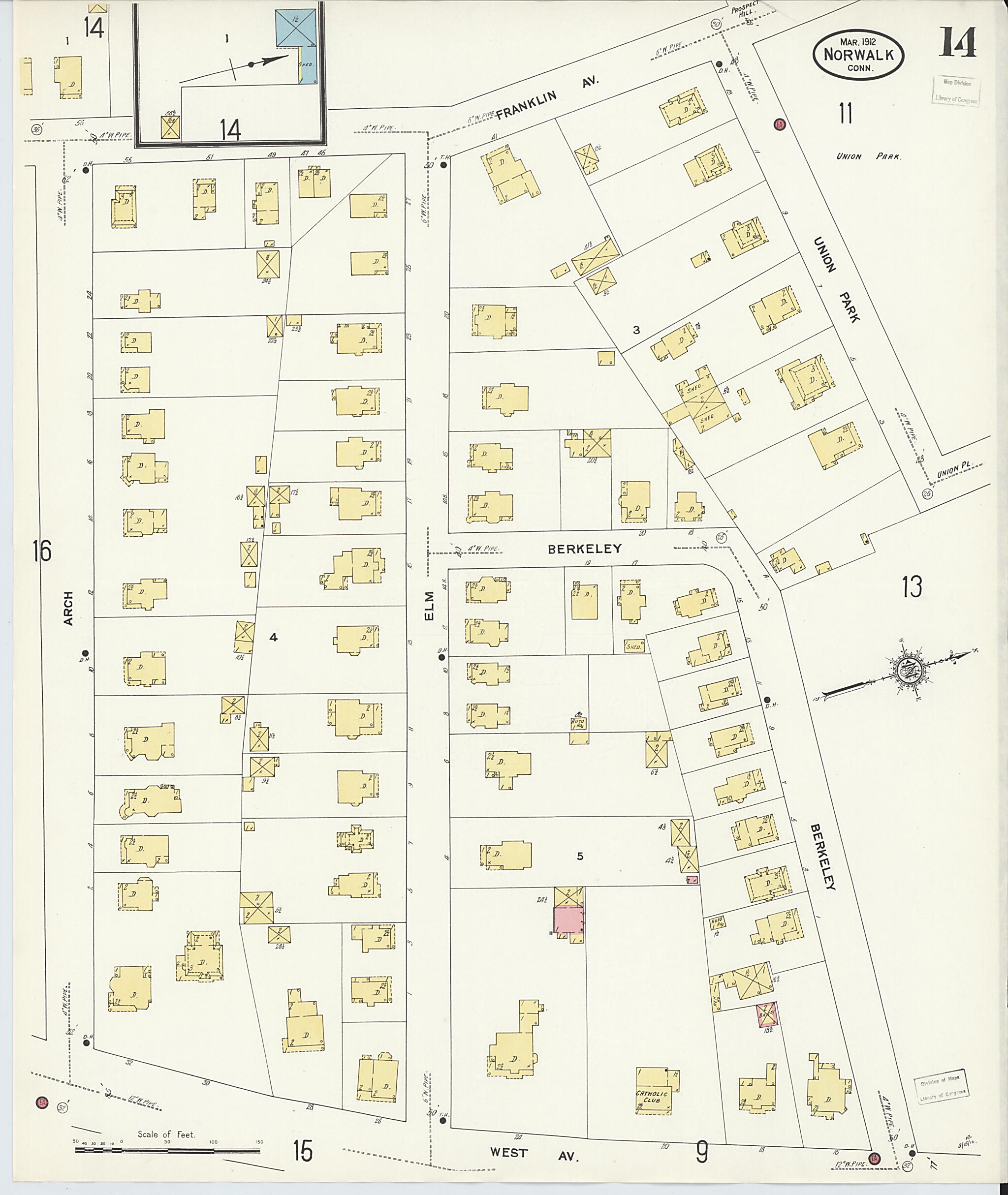 This old map of Norwalk, Fairfield County, Connecticut was created by Sanborn Map Company in 1912