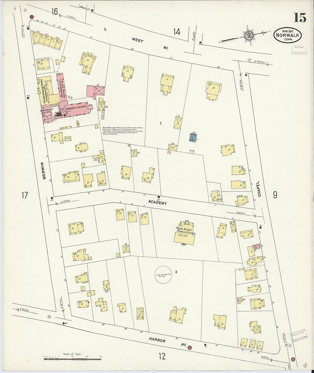 This old map of Norwalk, Fairfield County, Connecticut was created by Sanborn Map Company in 1912