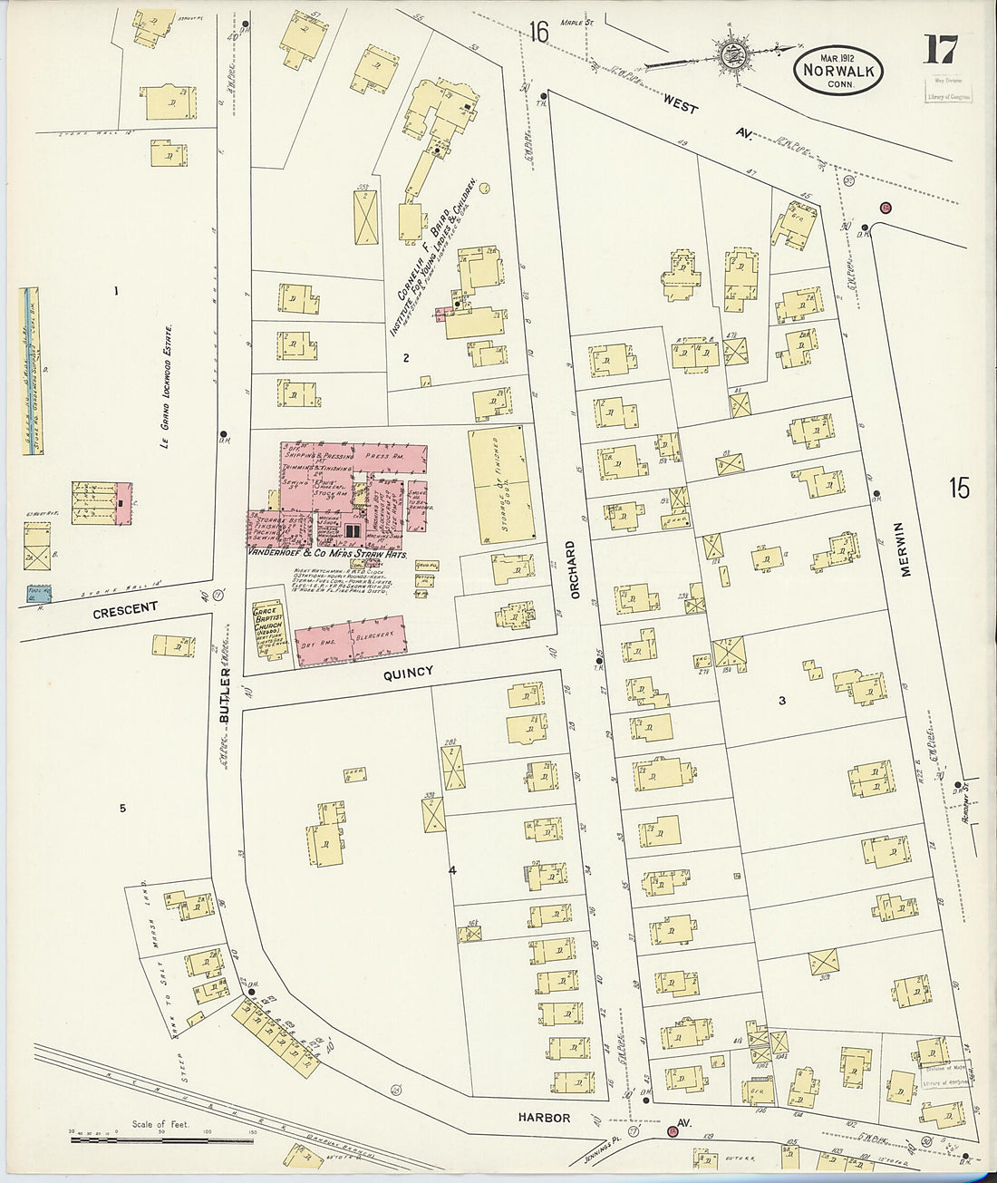 This old map of Norwalk, Fairfield County, Connecticut was created by Sanborn Map Company in 1912