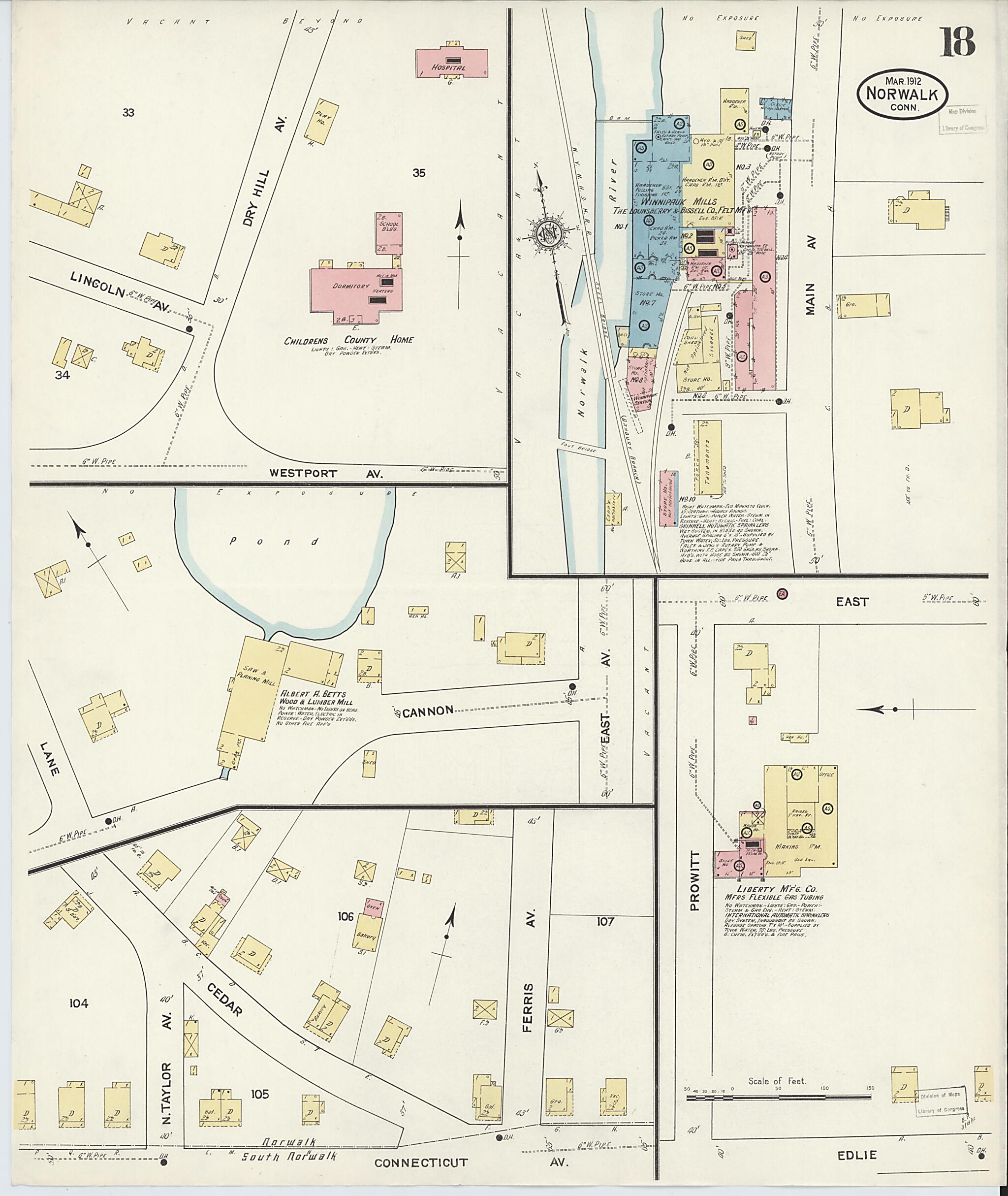 This old map of Norwalk, Fairfield County, Connecticut was created by Sanborn Map Company in 1912