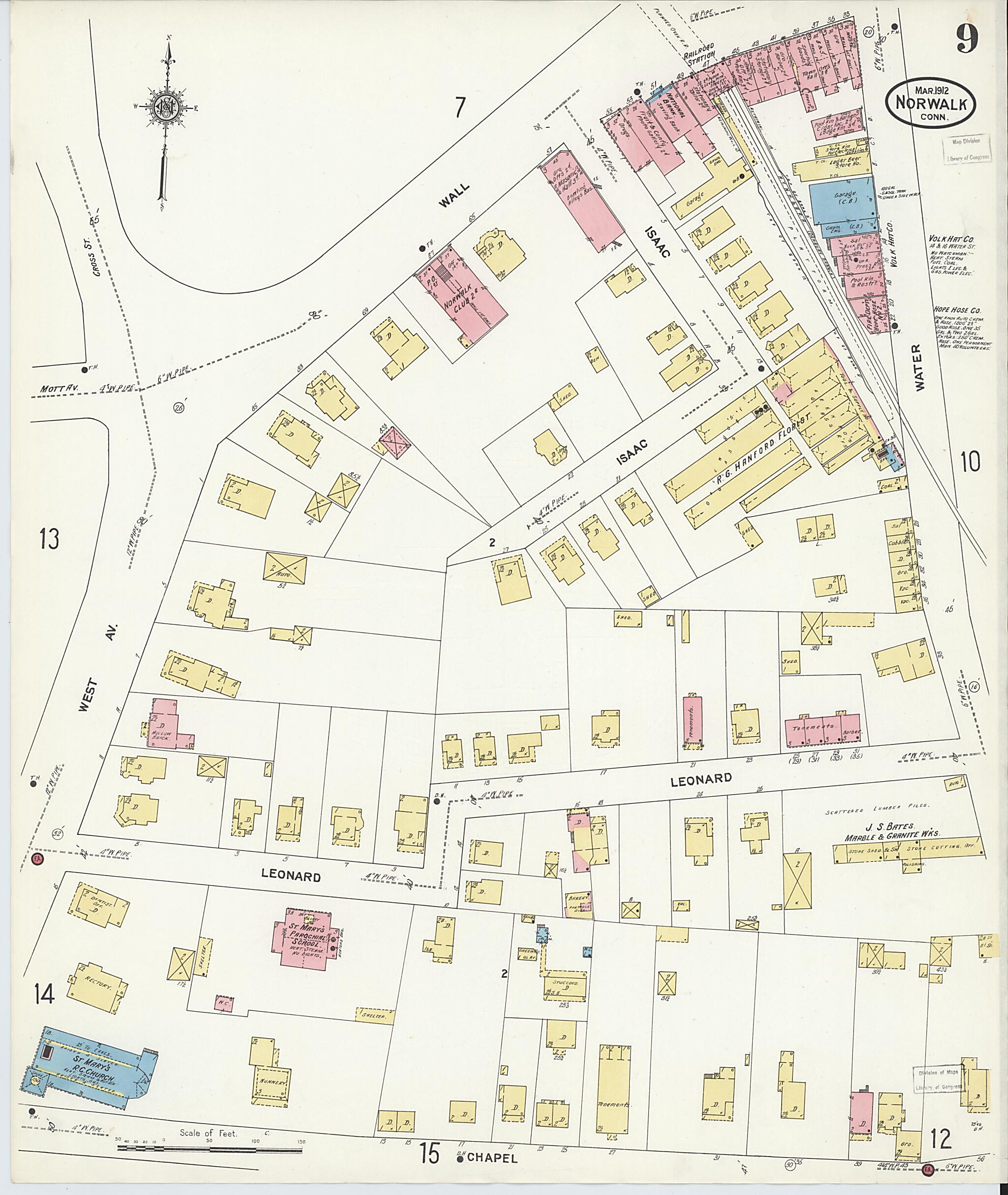This old map of Norwalk, Fairfield County, Connecticut was created by Sanborn Map Company in 1912