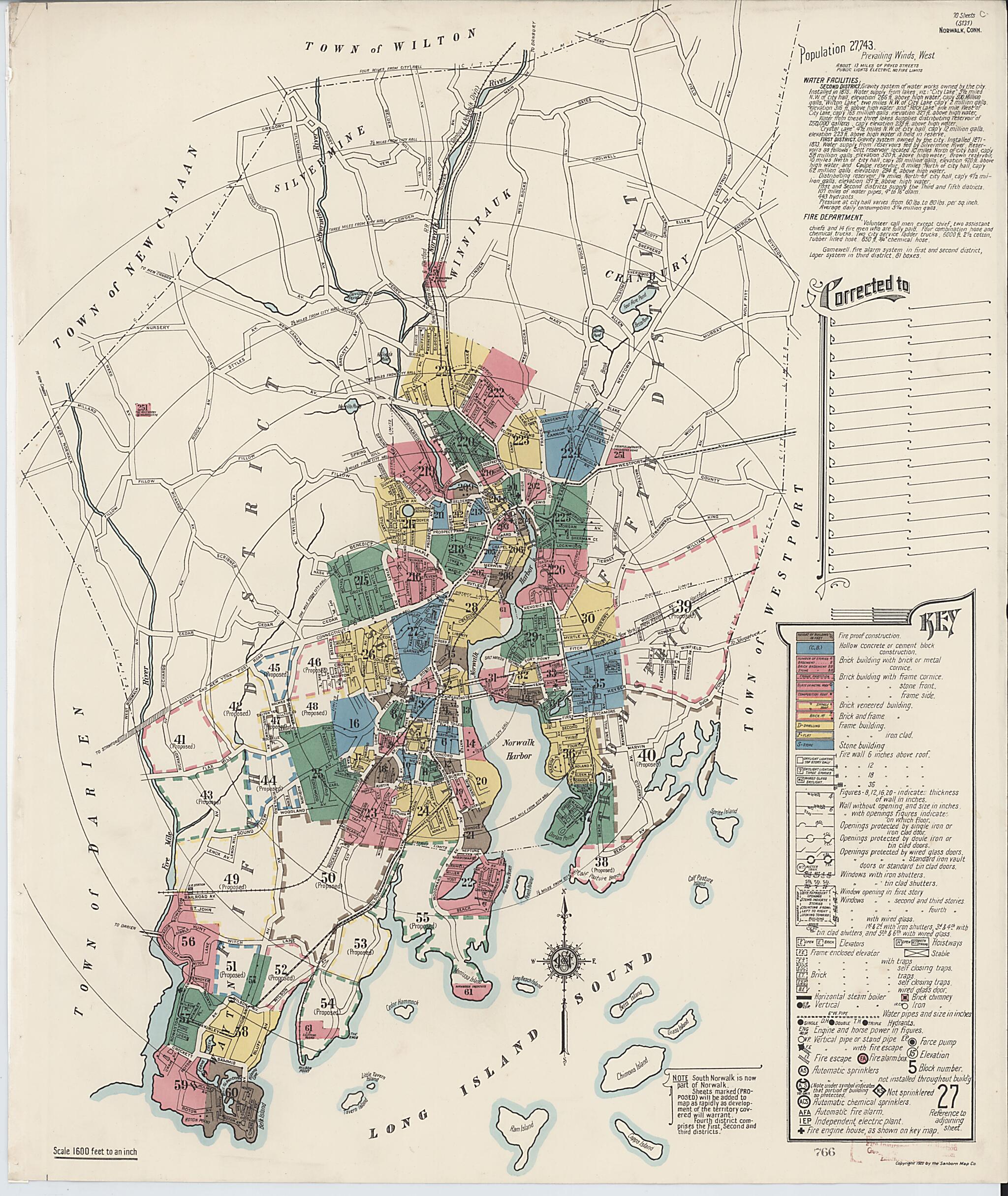 This old map of Norwalk, Fairfield County, Connecticut was created by Sanborn Map Company in 1922