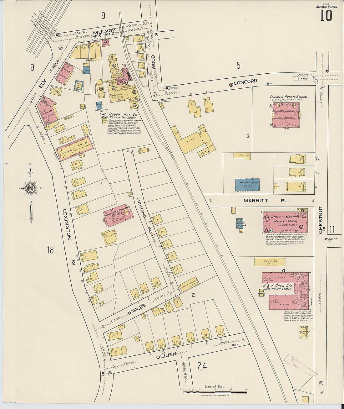 This old map of Norwalk, Fairfield County, Connecticut was created by Sanborn Map Company in 1922