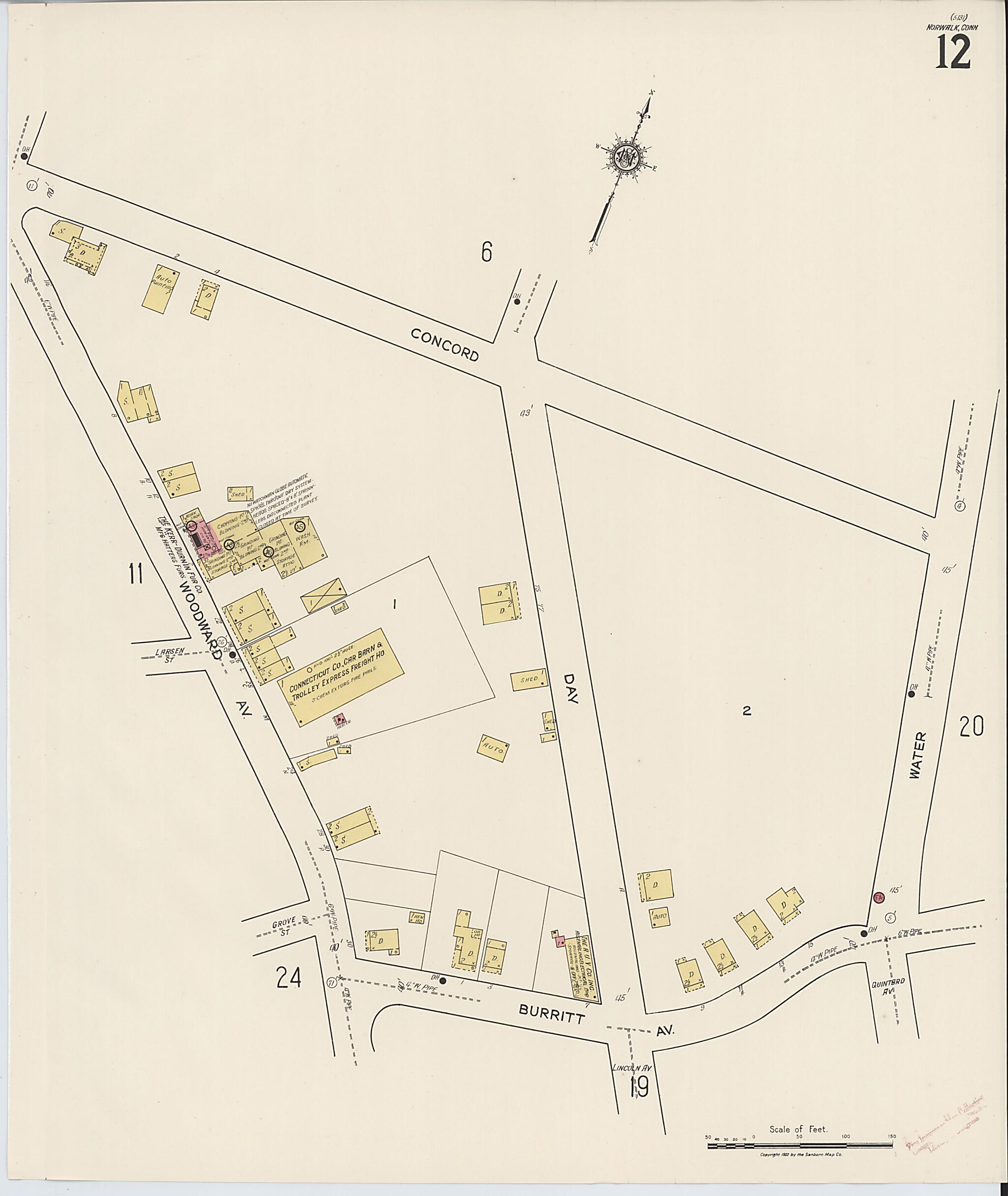 This old map of Norwalk, Fairfield County, Connecticut was created by Sanborn Map Company in 1922