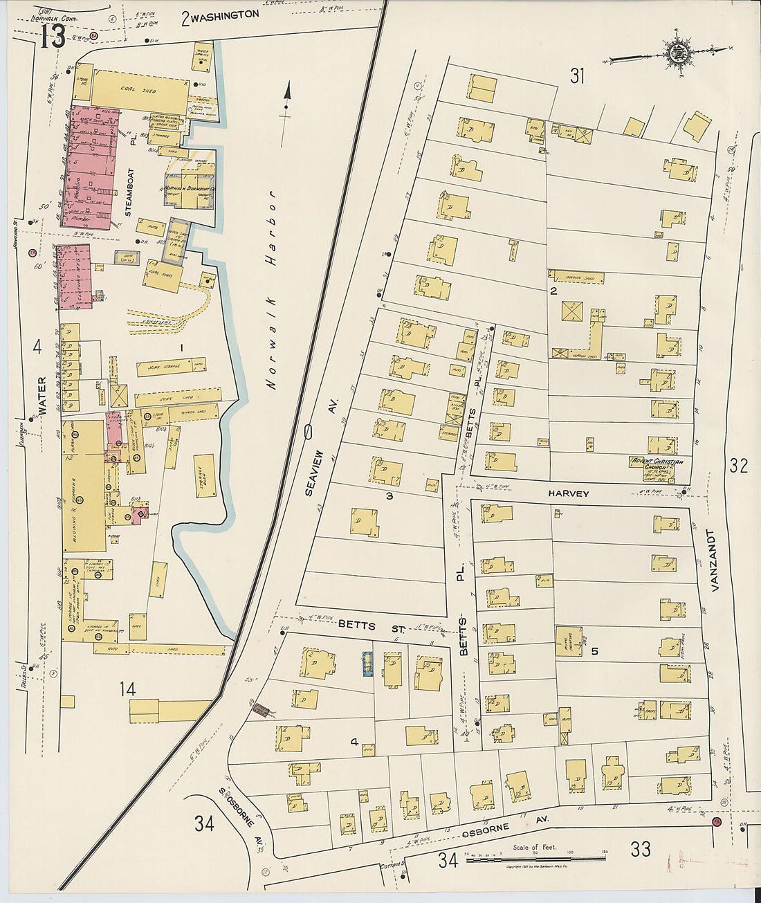 This old map of Norwalk, Fairfield County, Connecticut was created by Sanborn Map Company in 1922