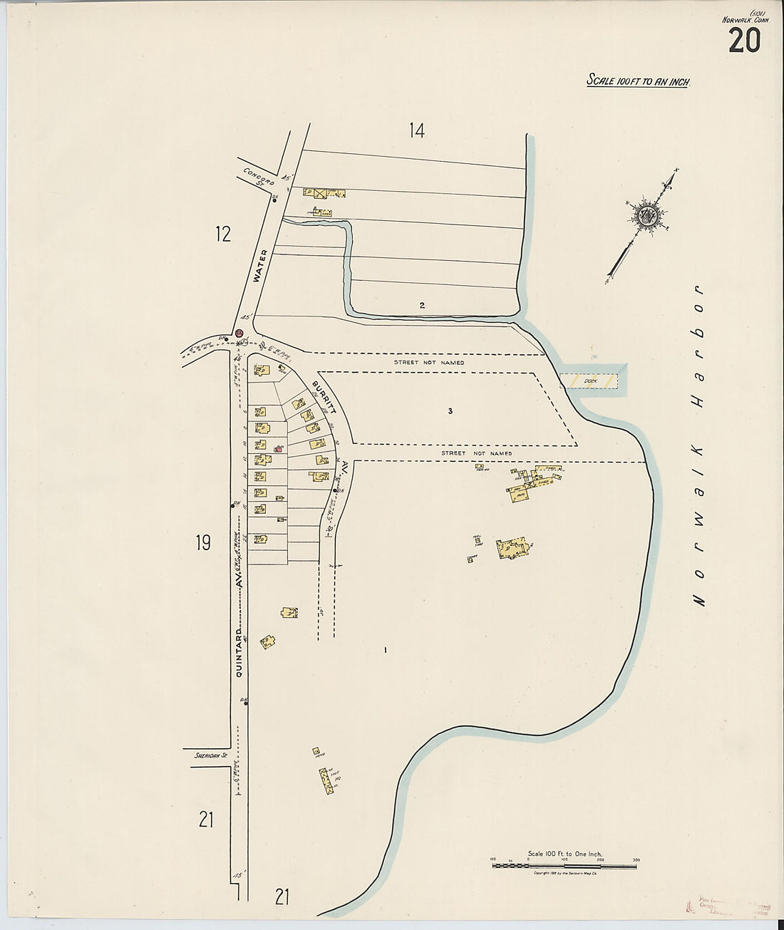 This old map of Norwalk, Fairfield County, Connecticut was created by Sanborn Map Company in 1922