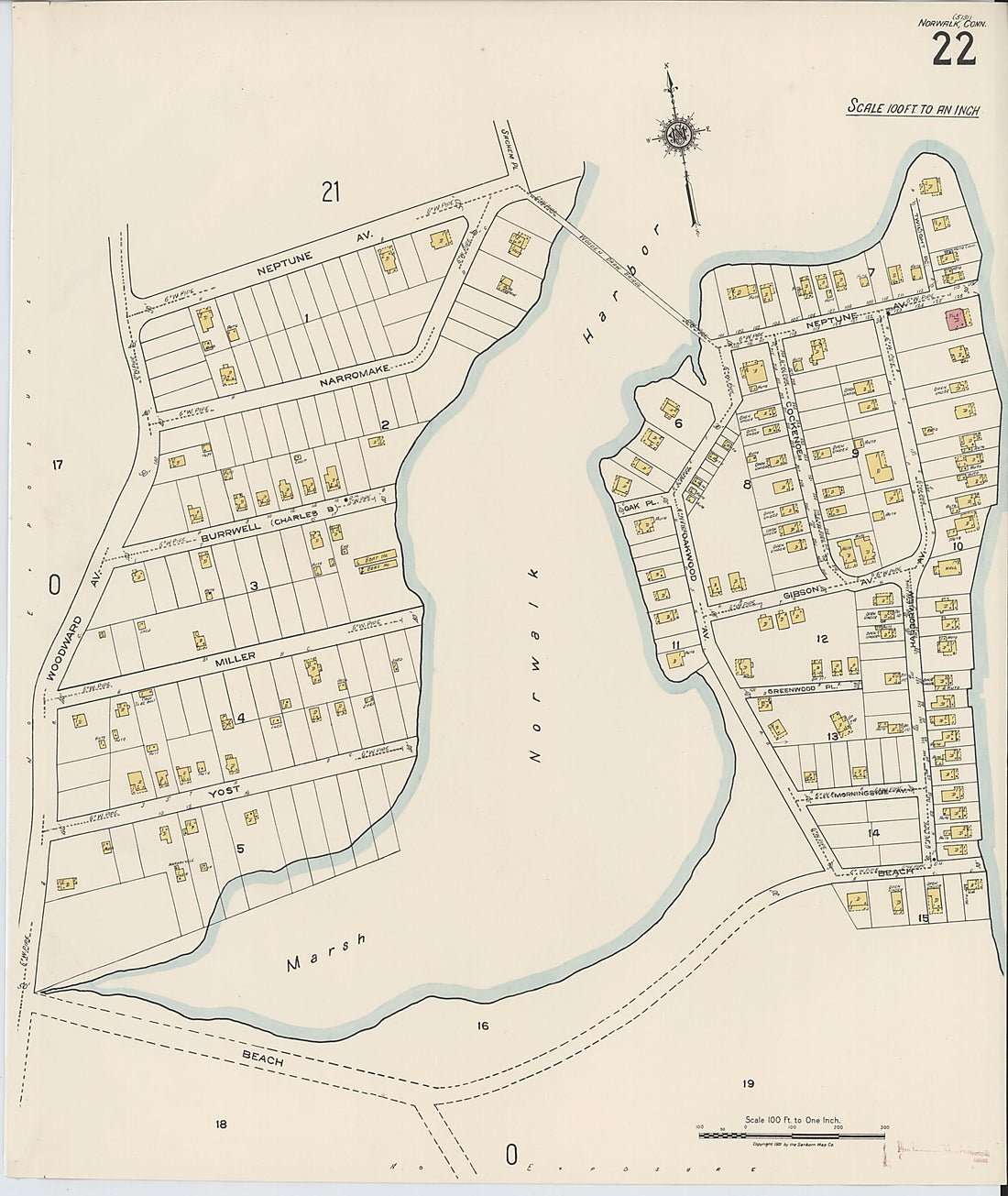This old map of Norwalk, Fairfield County, Connecticut was created by Sanborn Map Company in 1922