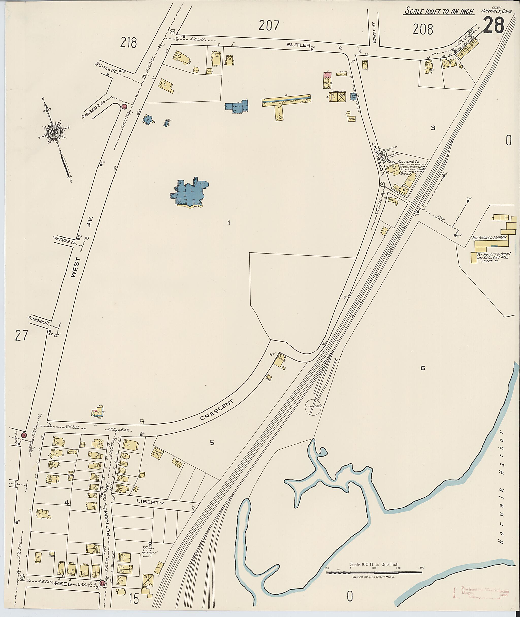 This old map of Norwalk, Fairfield County, Connecticut was created by Sanborn Map Company in 1922