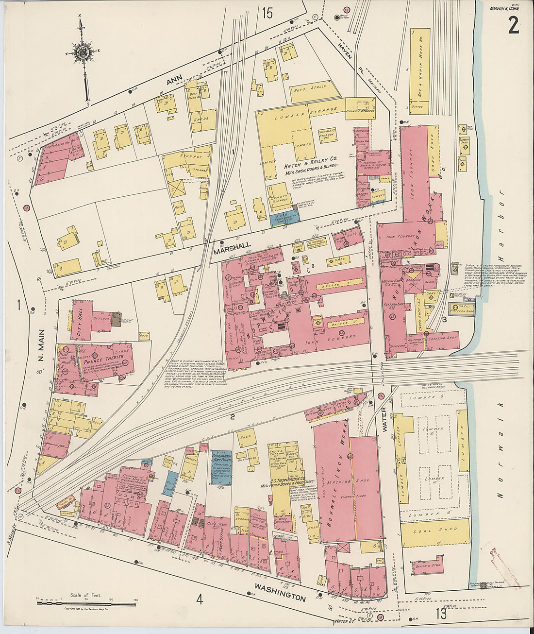 This old map of Norwalk, Fairfield County, Connecticut was created by Sanborn Map Company in 1922