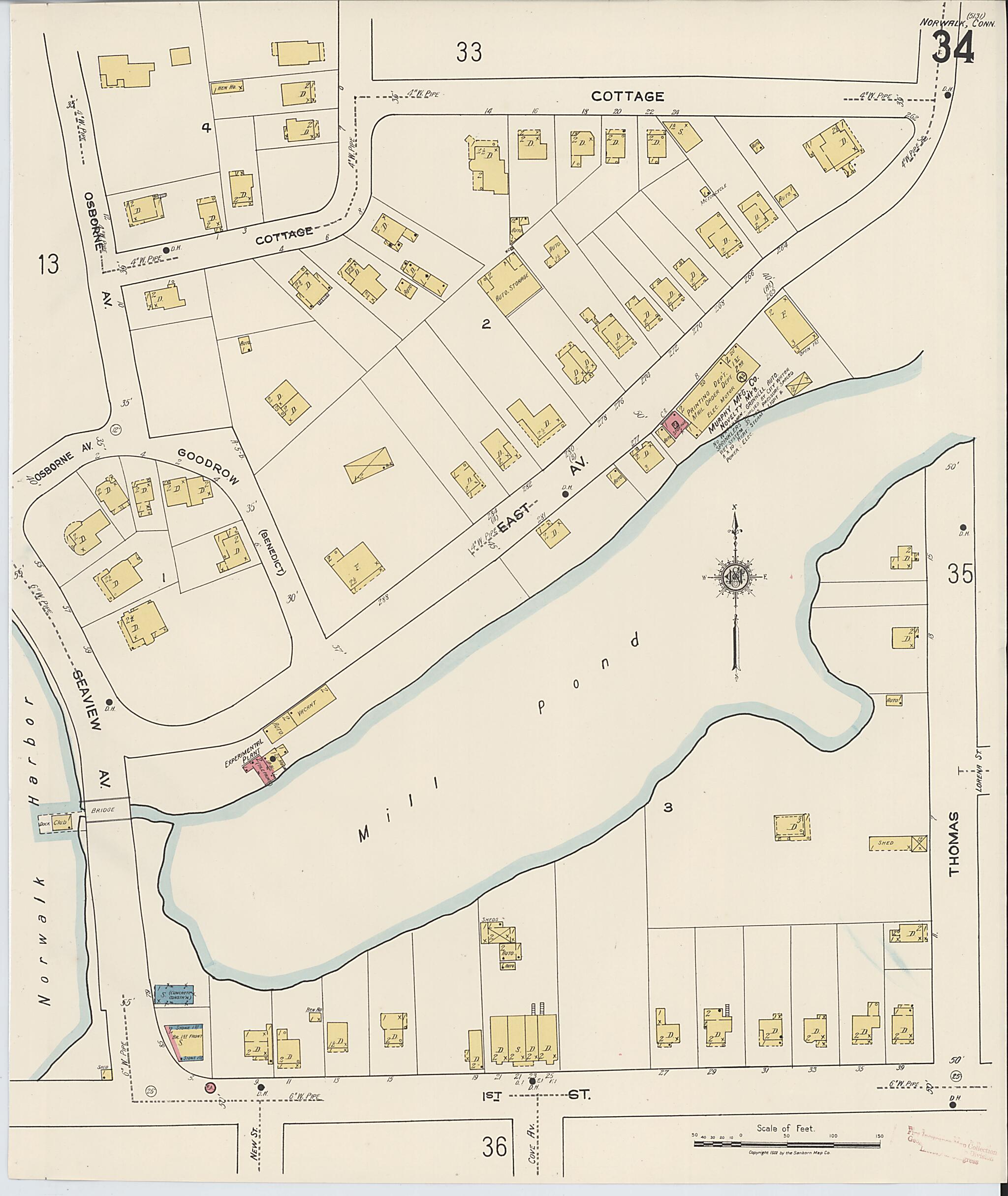 This old map of Norwalk, Fairfield County, Connecticut was created by Sanborn Map Company in 1922