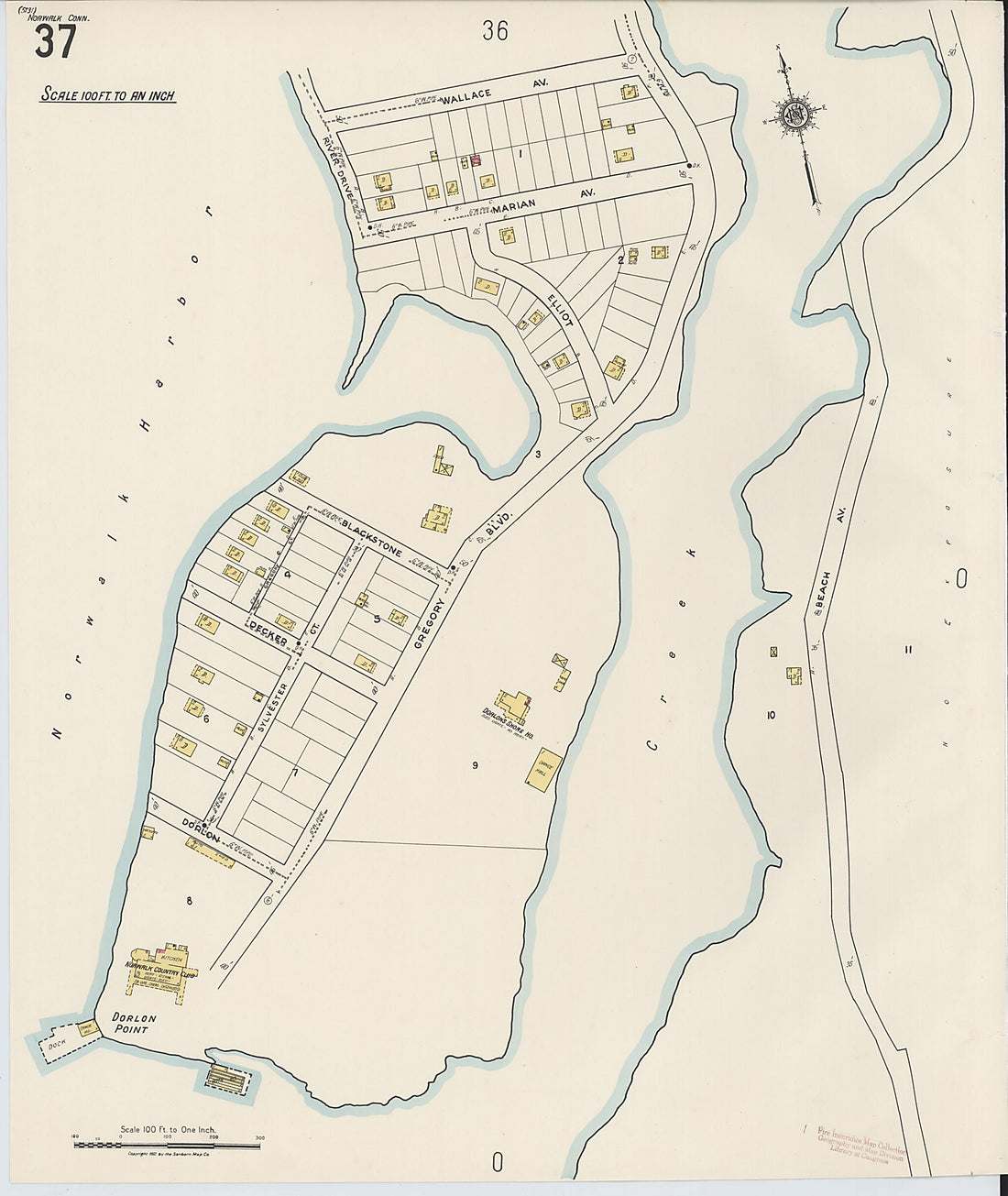 This old map of Norwalk, Fairfield County, Connecticut was created by Sanborn Map Company in 1922