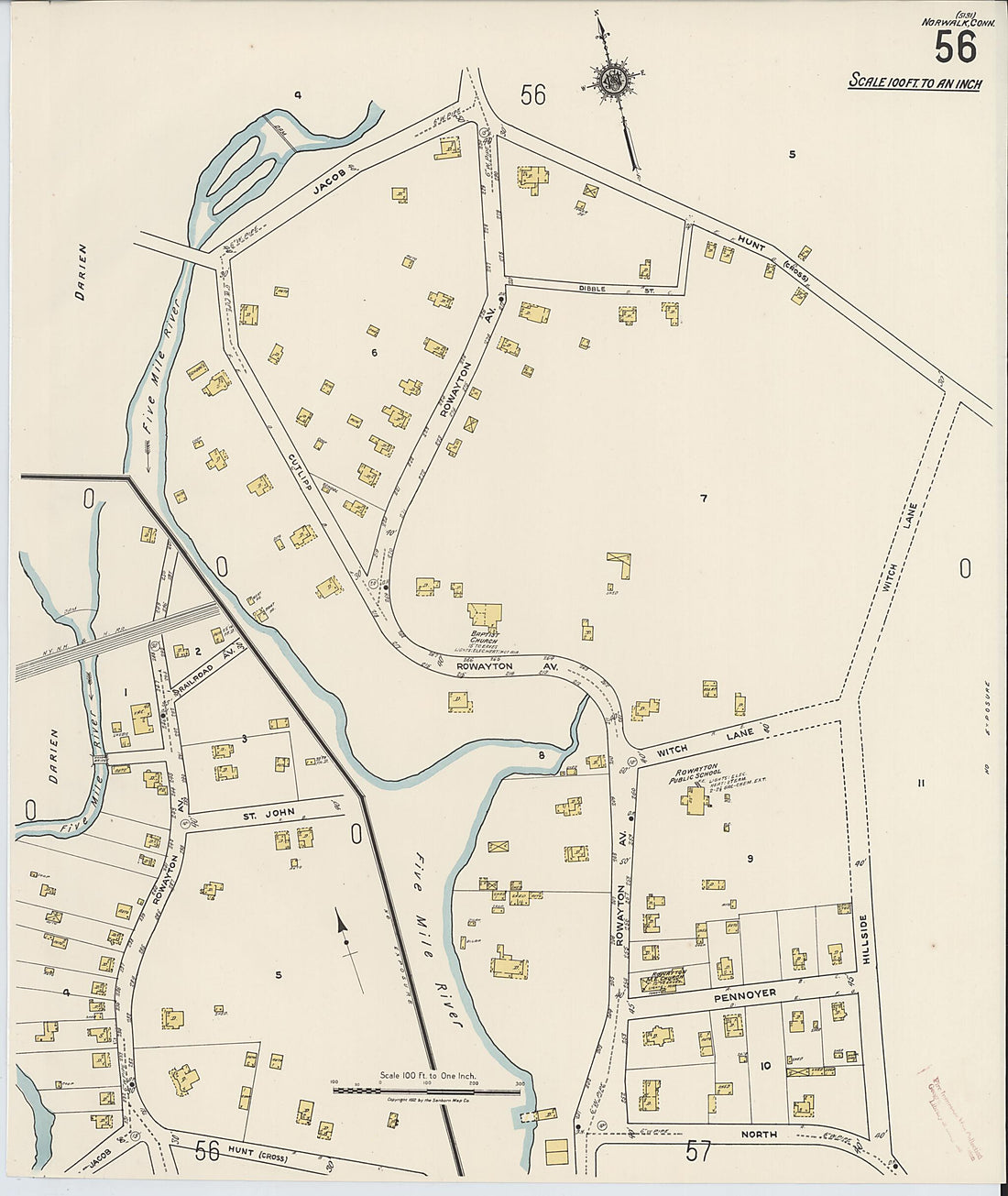 This old map of Norwalk, Fairfield County, Connecticut was created by Sanborn Map Company in 1922