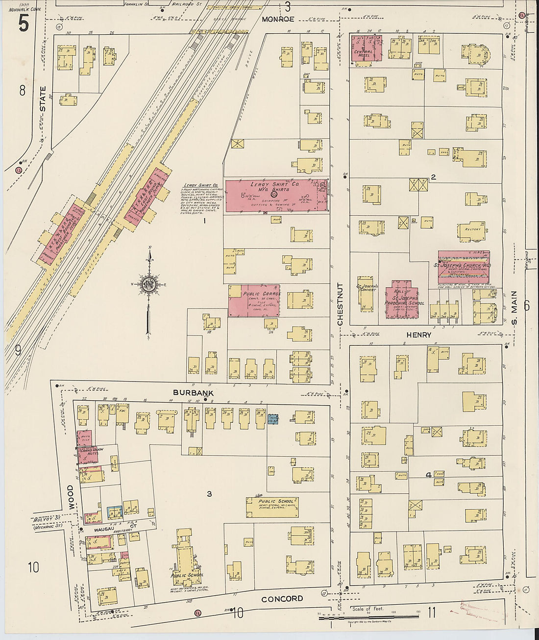 This old map of Norwalk, Fairfield County, Connecticut was created by Sanborn Map Company in 1922