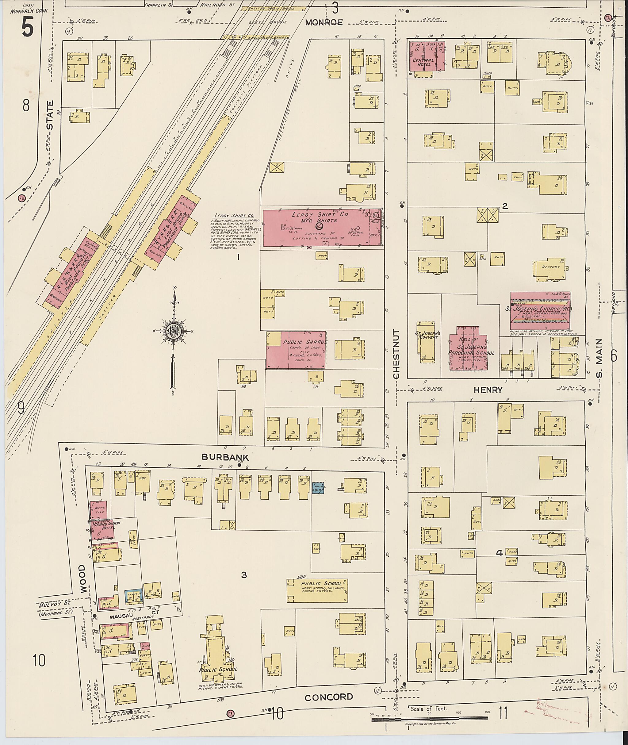 This old map of Norwalk, Fairfield County, Connecticut was created by Sanborn Map Company in 1922