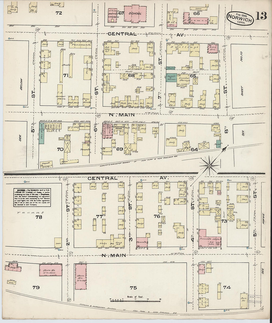 This old map of Norwich, New London County, Connecticut was created by Sanborn Map Company in 1885