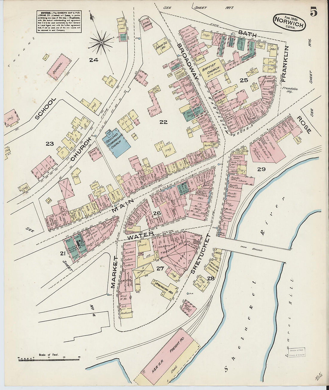 This old map of Norwich, New London County, Connecticut was created by Sanborn Map Company in 1885