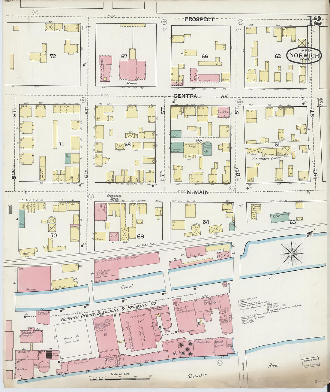 This old map of Norwich, New London County, Connecticut was created by Sanborn Map Company in 1892