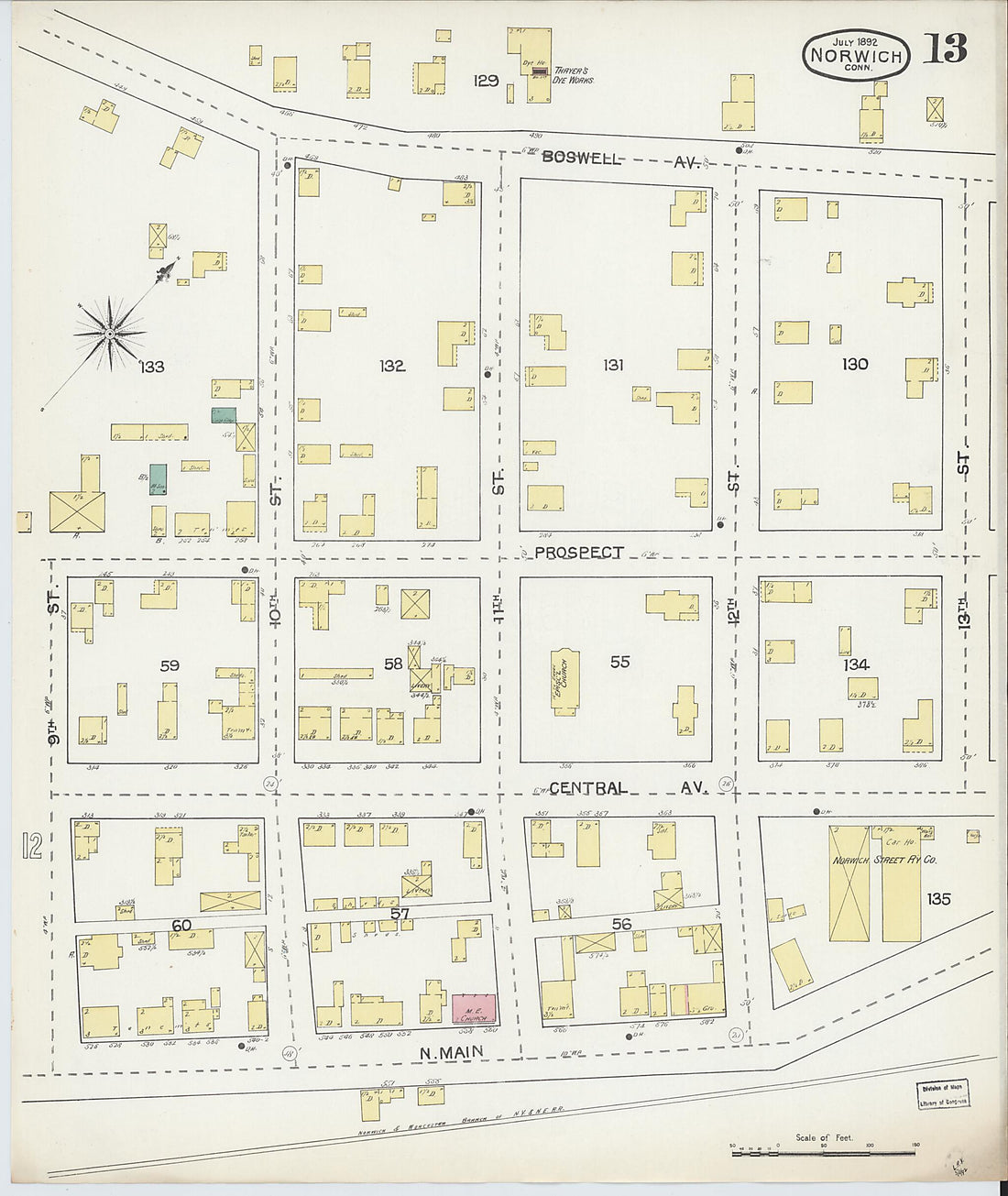 This old map of Norwich, New London County, Connecticut was created by Sanborn Map Company in 1892