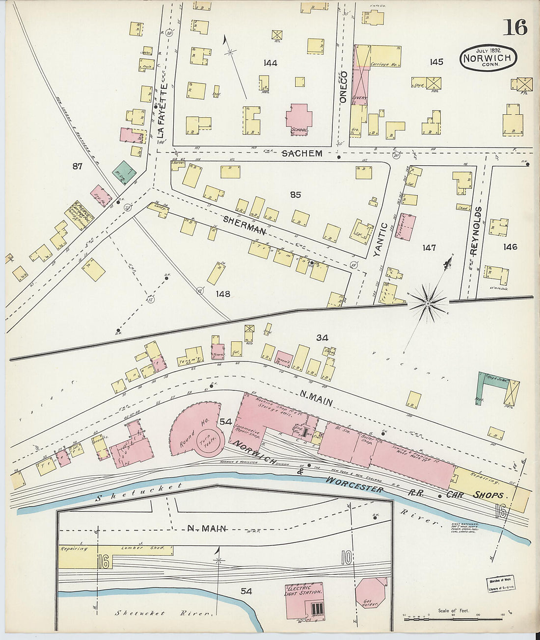 This old map of Norwich, New London County, Connecticut was created by Sanborn Map Company in 1892