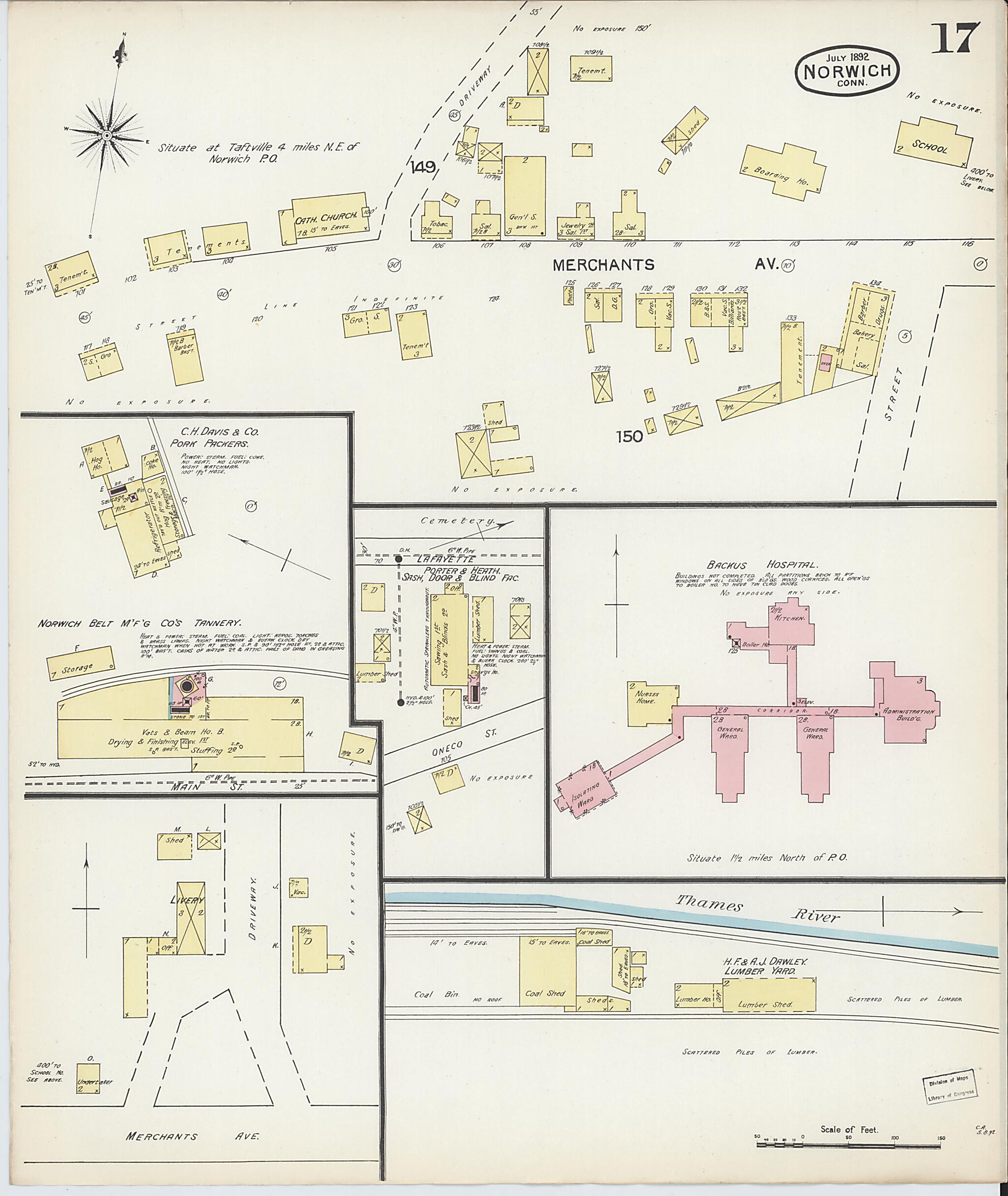 This old map of Norwich, New London County, Connecticut was created by Sanborn Map Company in 1892