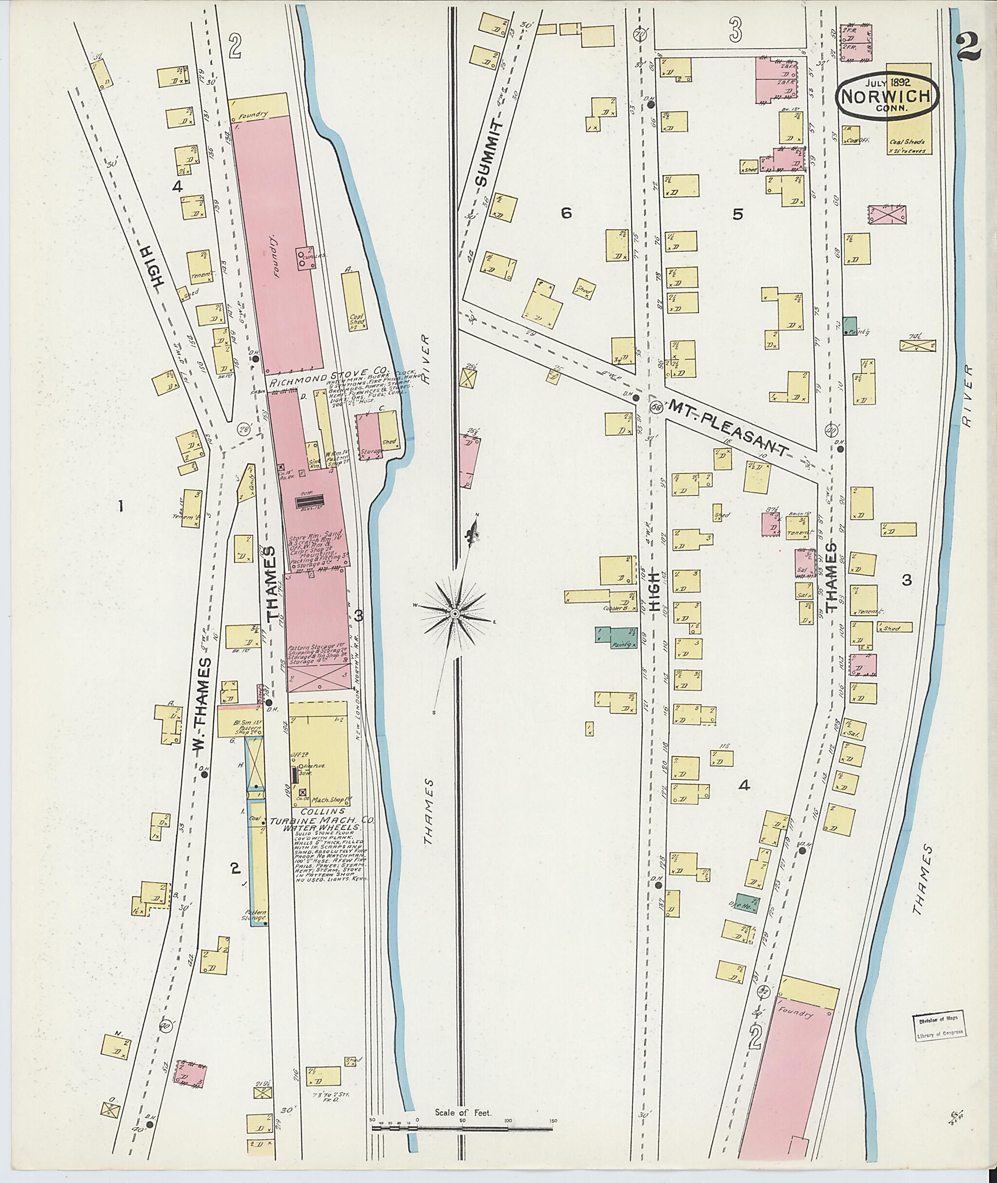 This old map of Norwich, New London County, Connecticut was created by Sanborn Map Company in 1892