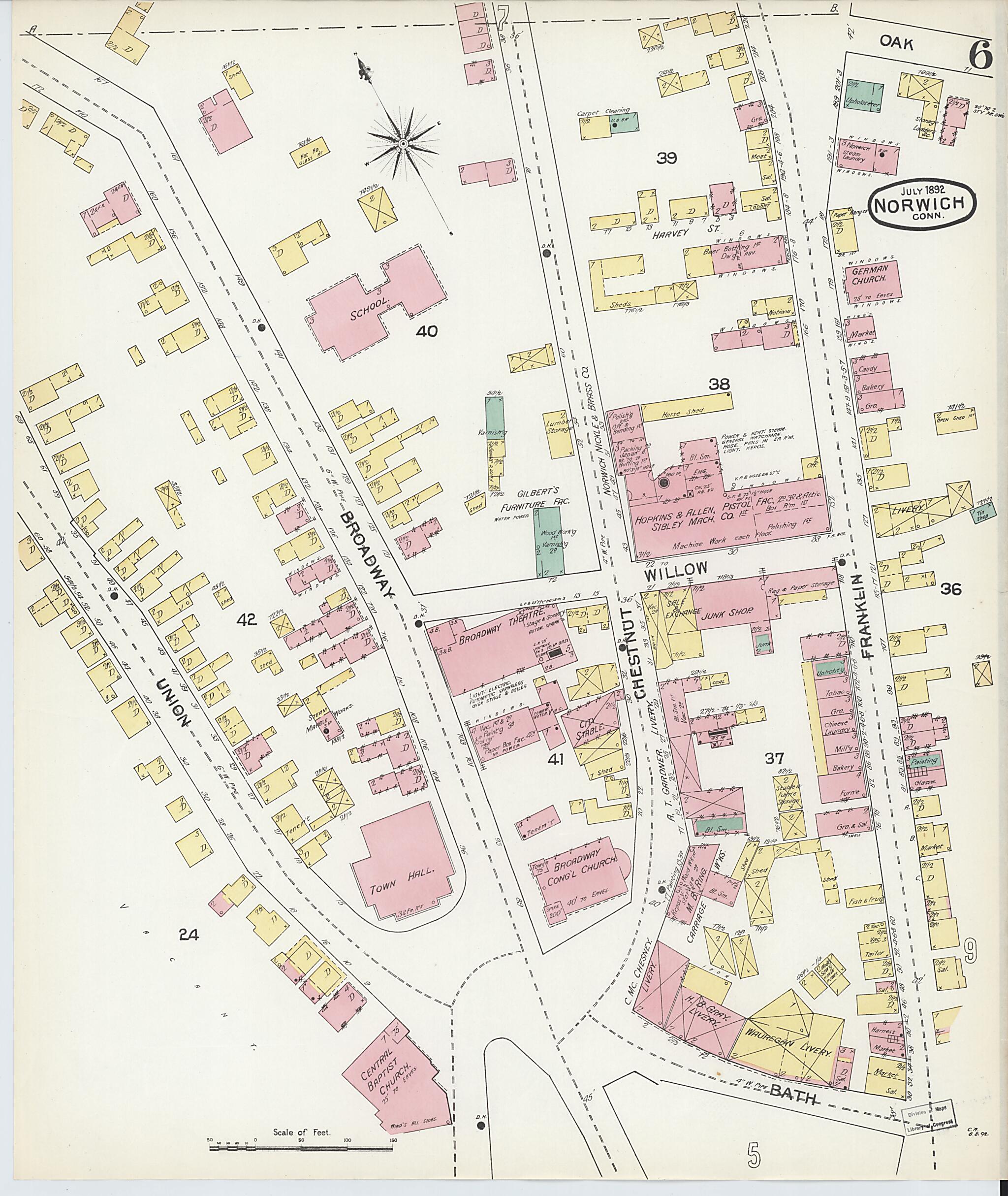 This old map of Norwich, New London County, Connecticut was created by Sanborn Map Company in 1892