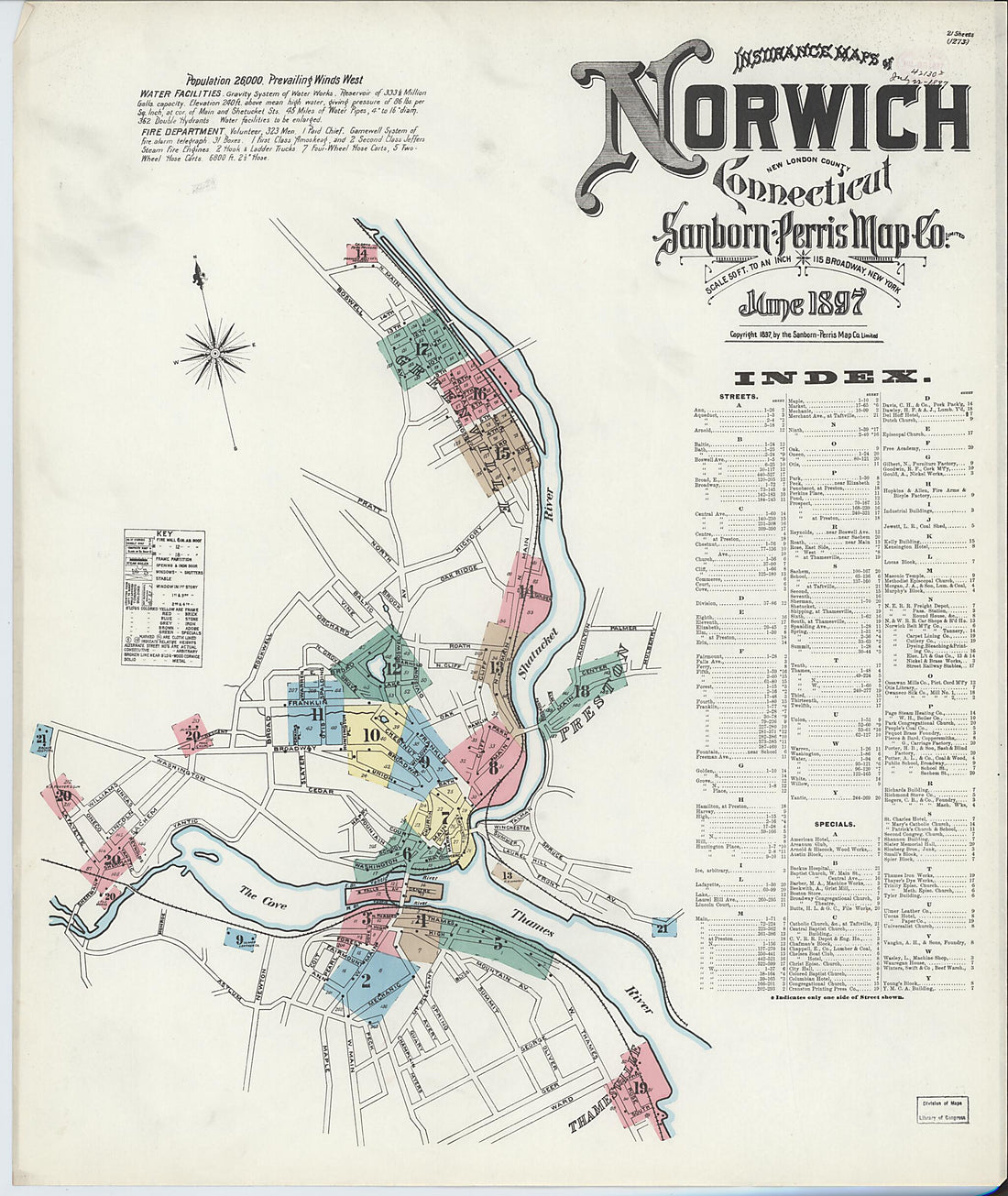 This old map of Norwich, New London County, Connecticut was created by Sanborn Map Company in 1897