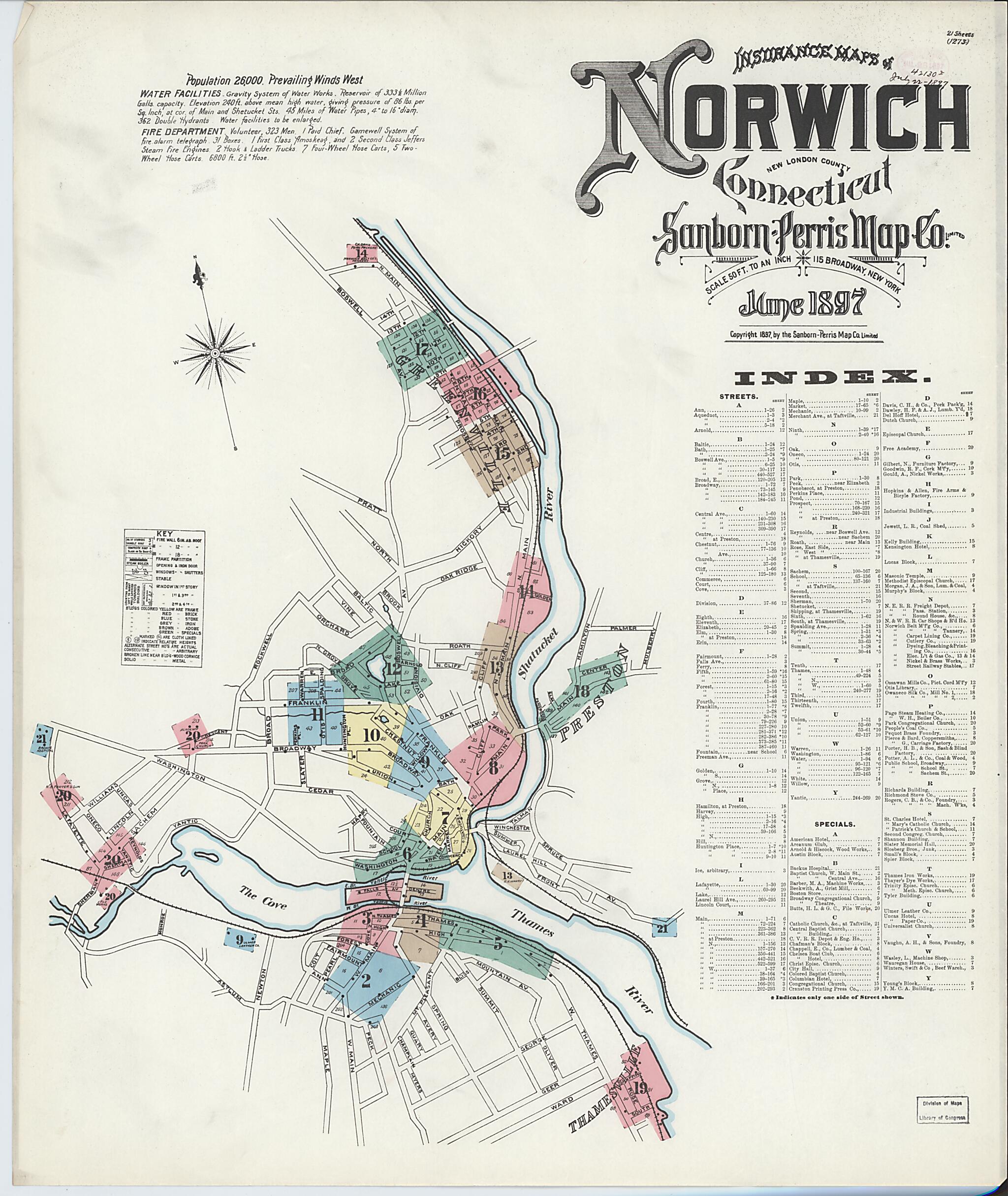 This old map of Norwich, New London County, Connecticut was created by Sanborn Map Company in 1897