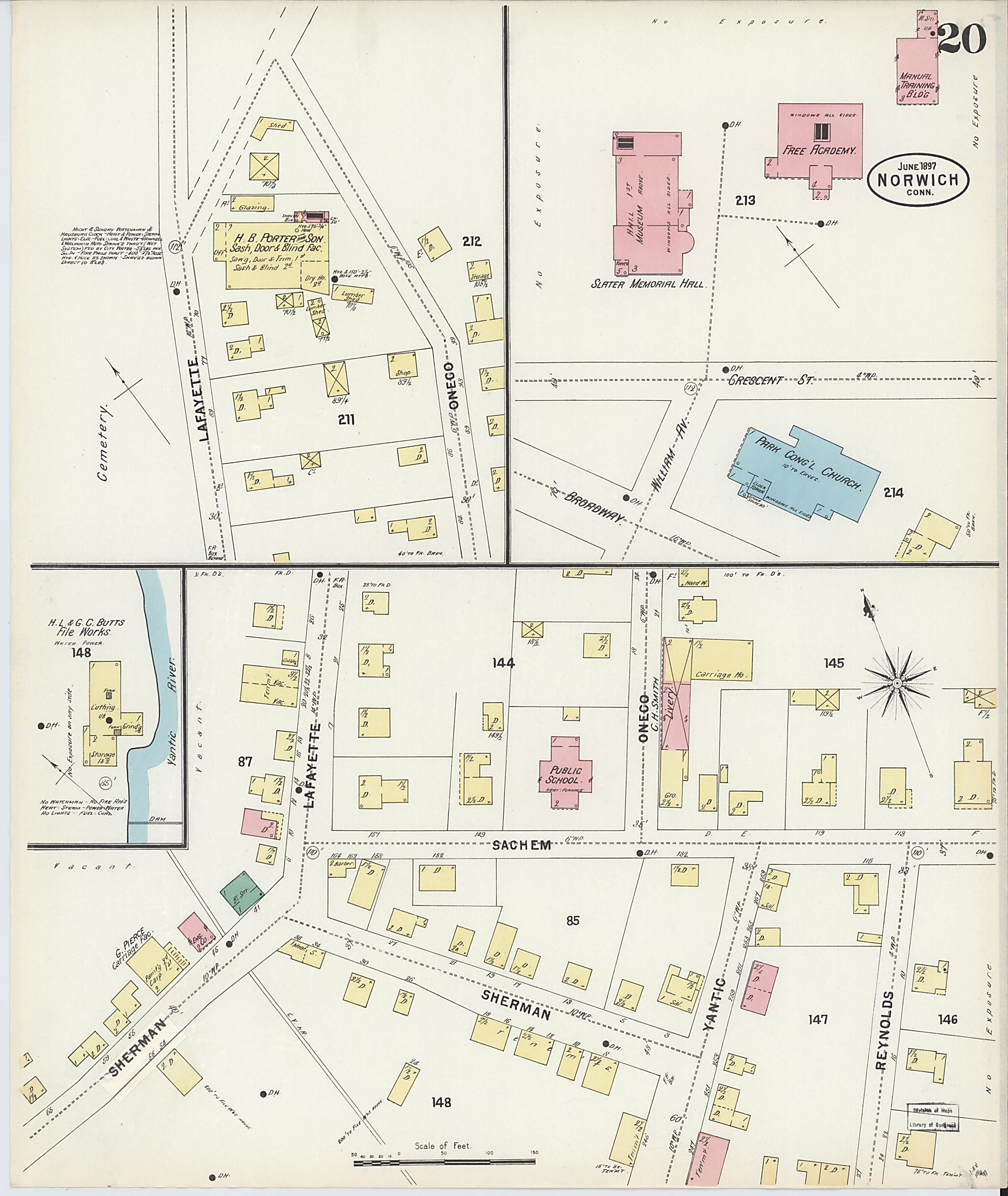 This old map of Norwich, New London County, Connecticut was created by Sanborn Map Company in 1897