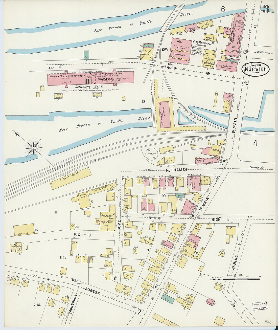 This old map of Norwich, New London County, Connecticut was created by Sanborn Map Company in 1897