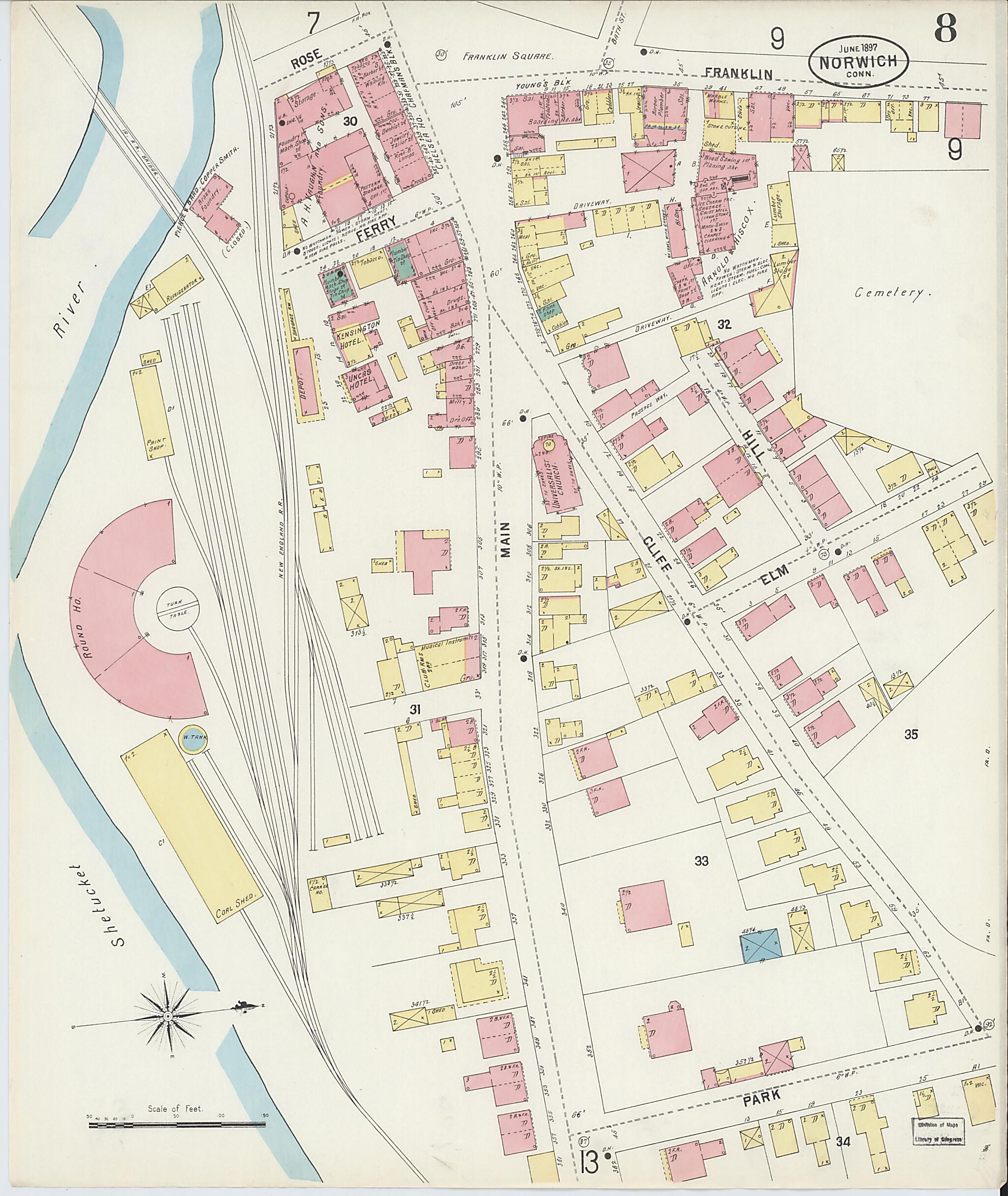 This old map of Norwich, New London County, Connecticut was created by Sanborn Map Company in 1897