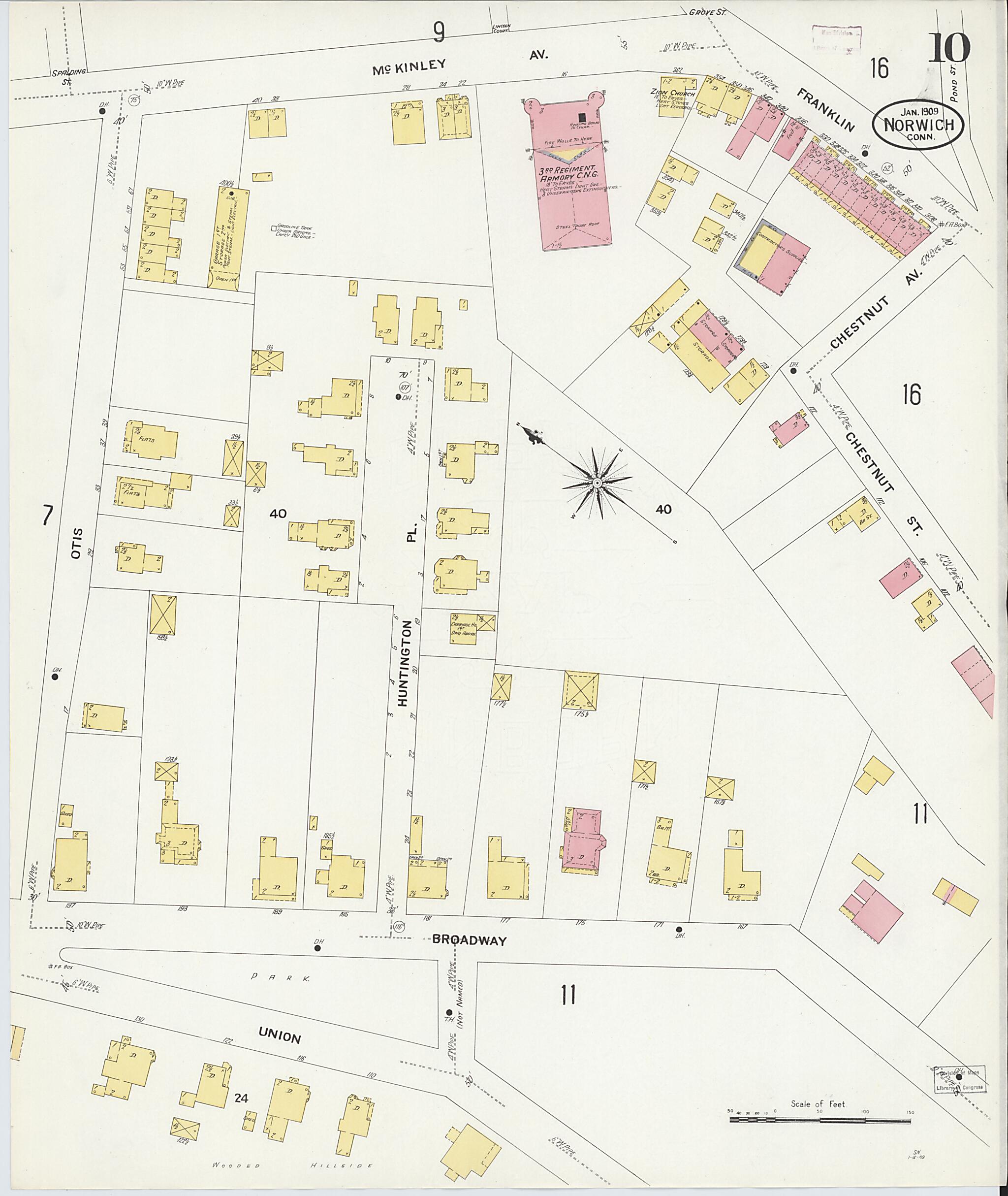 This old map of Norwich, New London County, Connecticut was created by Sanborn Map Company in 1909