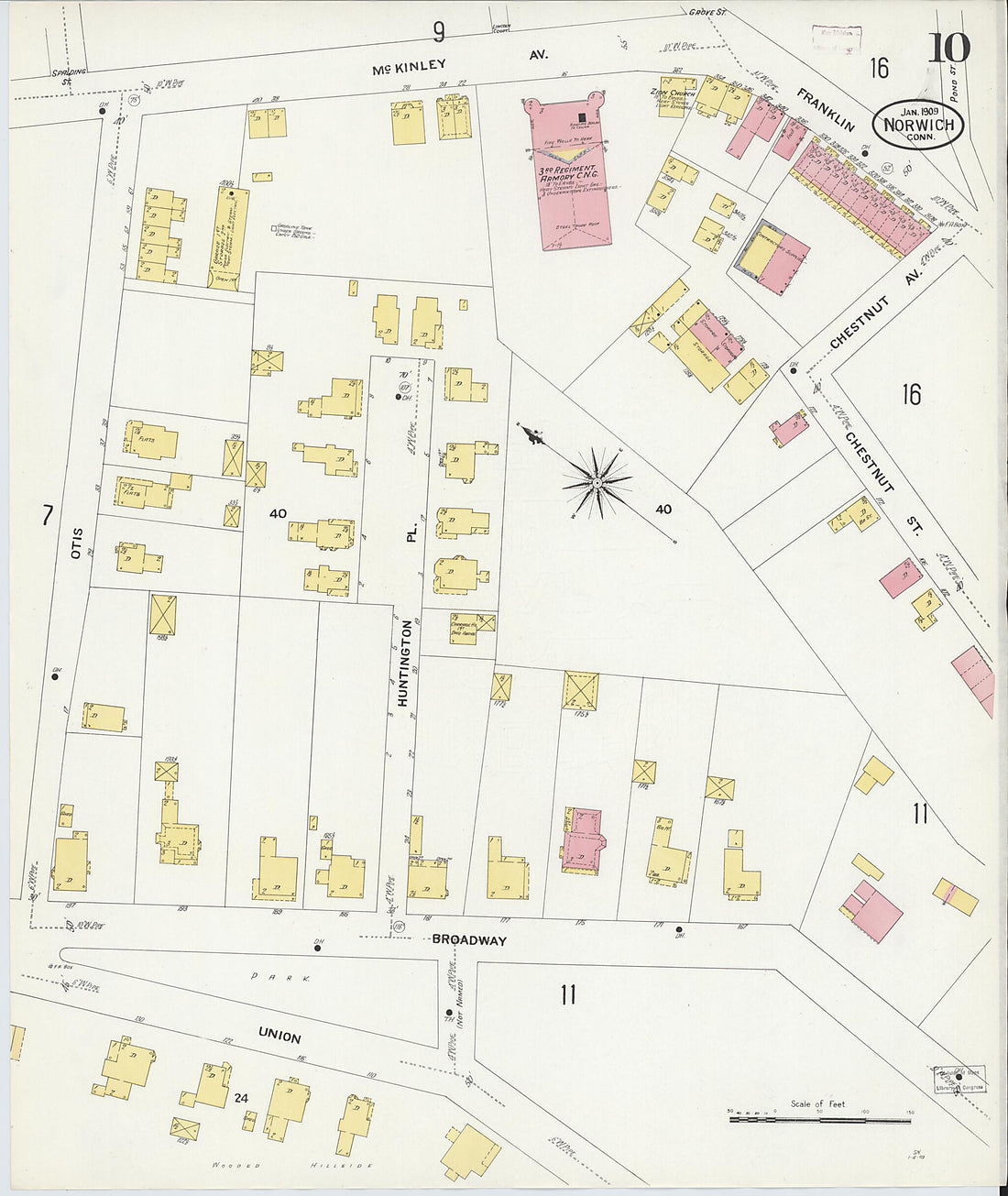 This old map of Norwich, New London County, Connecticut was created by Sanborn Map Company in 1909