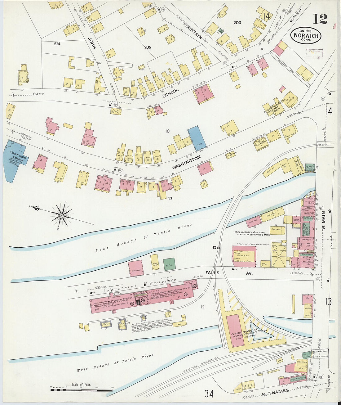 This old map of Norwich, New London County, Connecticut was created by Sanborn Map Company in 1909