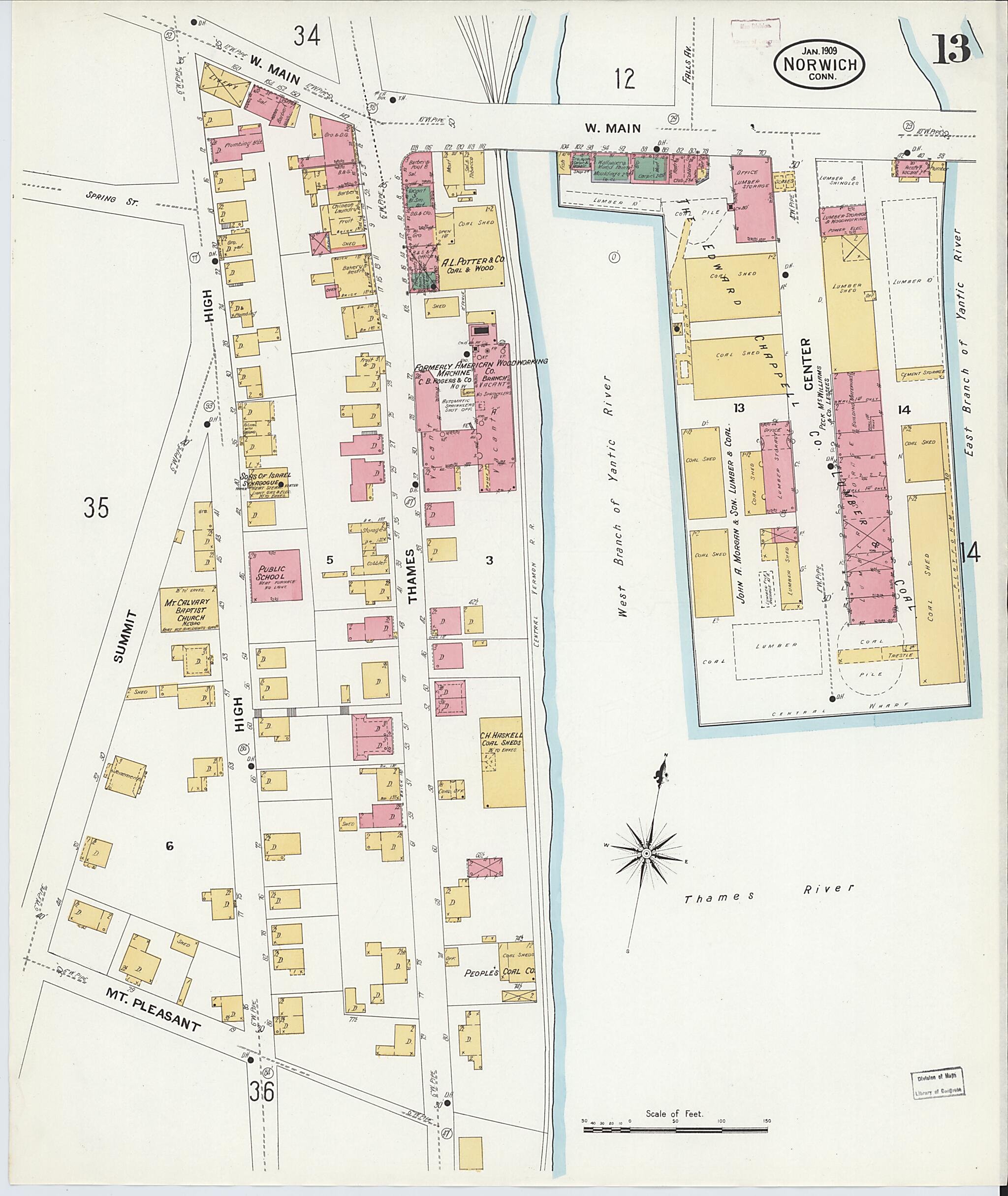 This old map of Norwich, New London County, Connecticut was created by Sanborn Map Company in 1909
