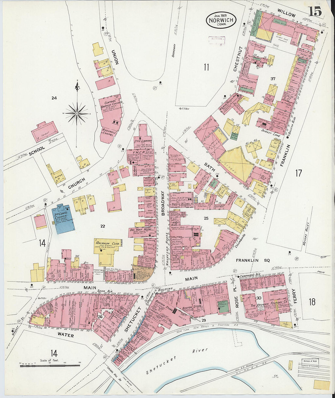 This old map of Norwich, New London County, Connecticut was created by Sanborn Map Company in 1909