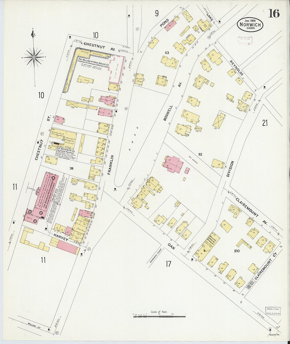 This old map of Norwich, New London County, Connecticut was created by Sanborn Map Company in 1909