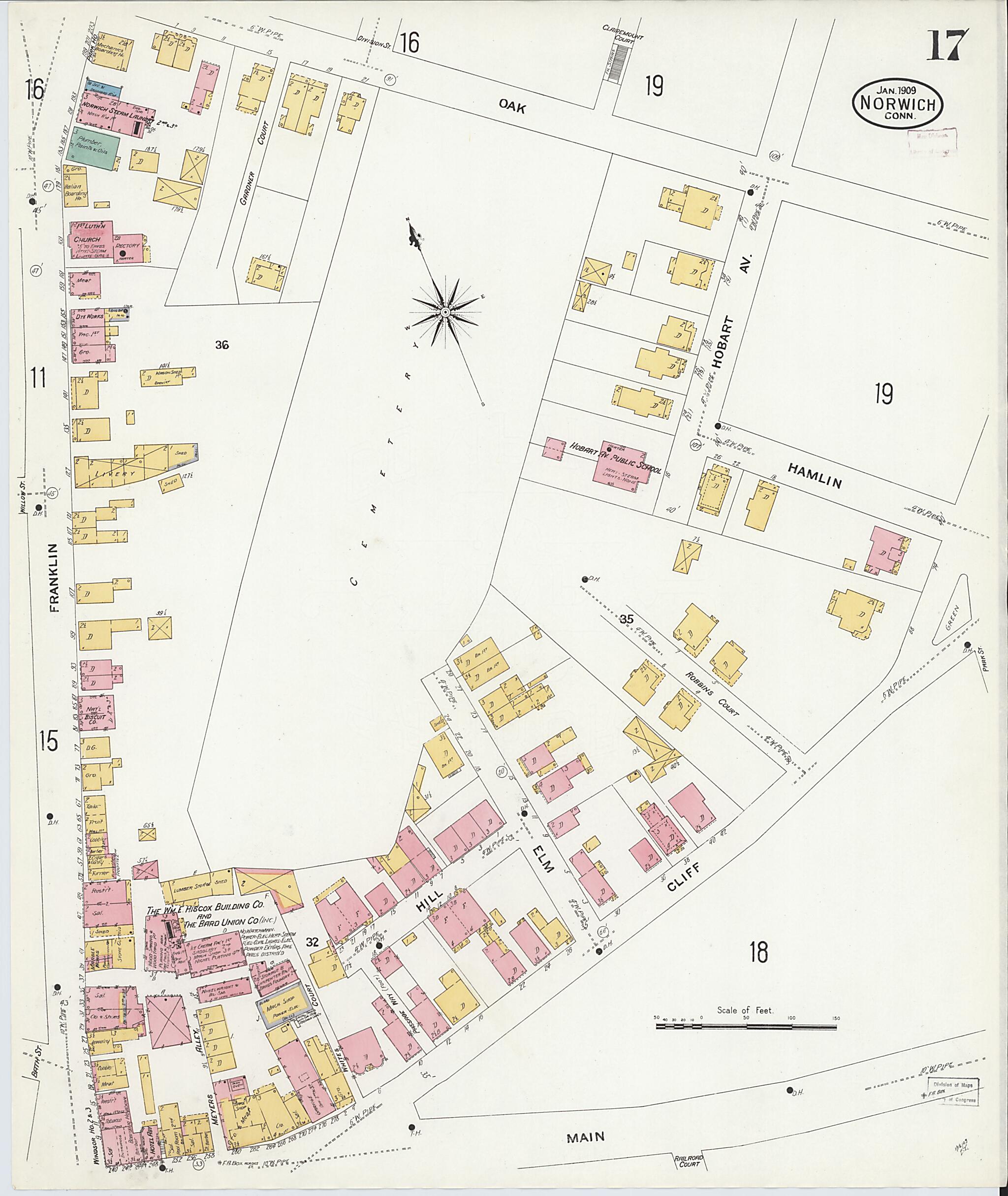 This old map of Norwich, New London County, Connecticut was created by Sanborn Map Company in 1909