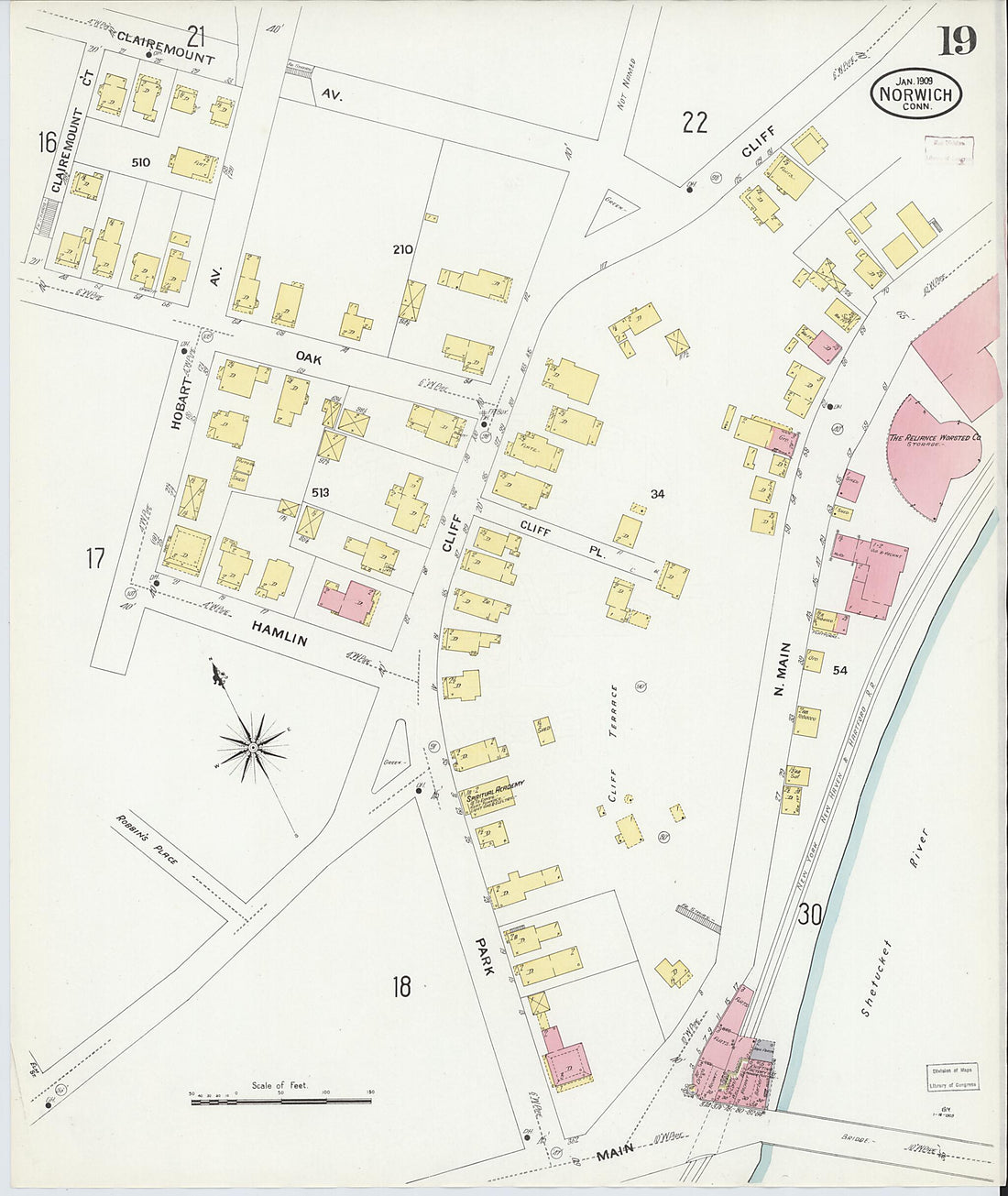 This old map of Norwich, New London County, Connecticut was created by Sanborn Map Company in 1909