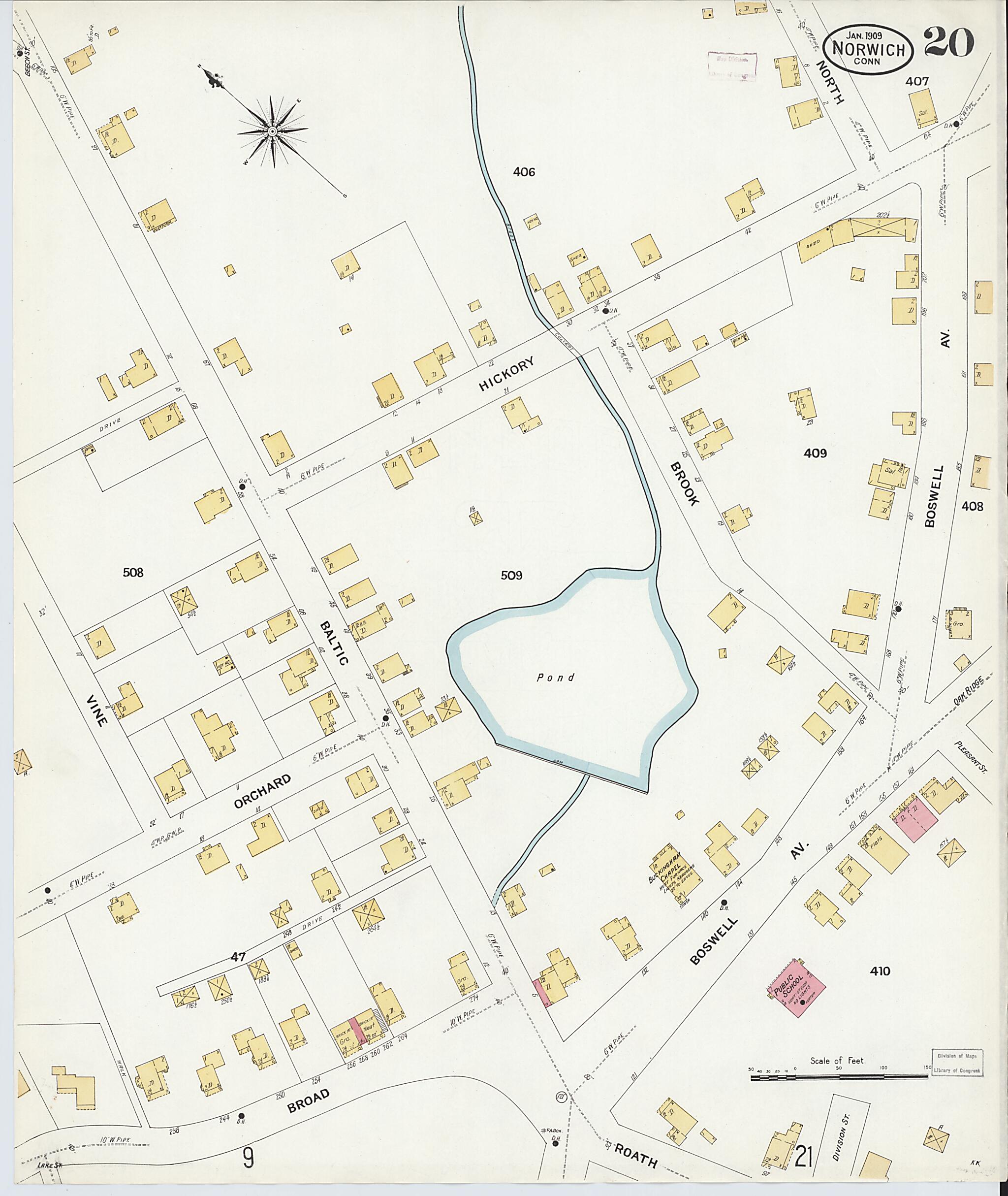 This old map of Norwich, New London County, Connecticut was created by Sanborn Map Company in 1909