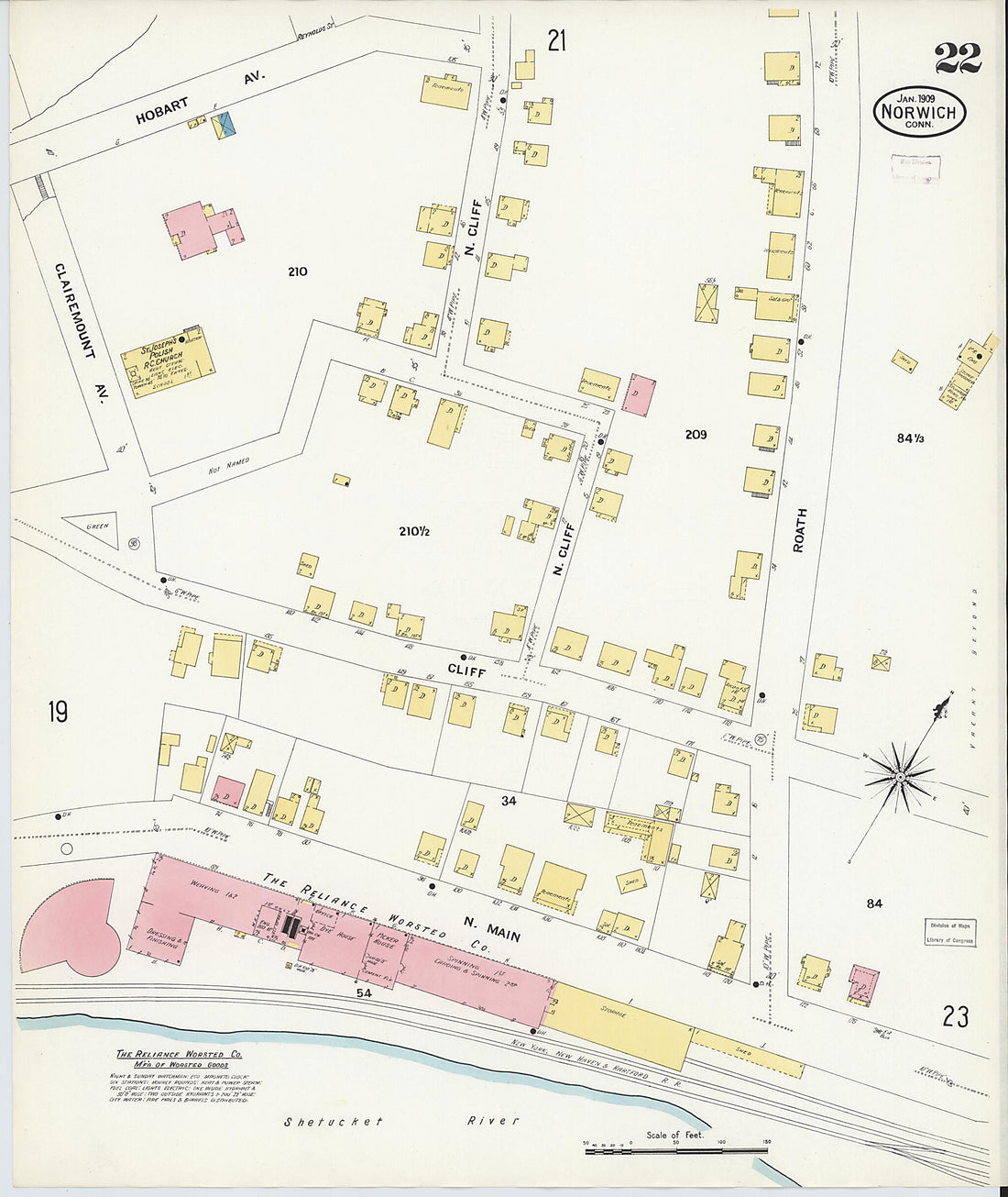 This old map of Norwich, New London County, Connecticut was created by Sanborn Map Company in 1909