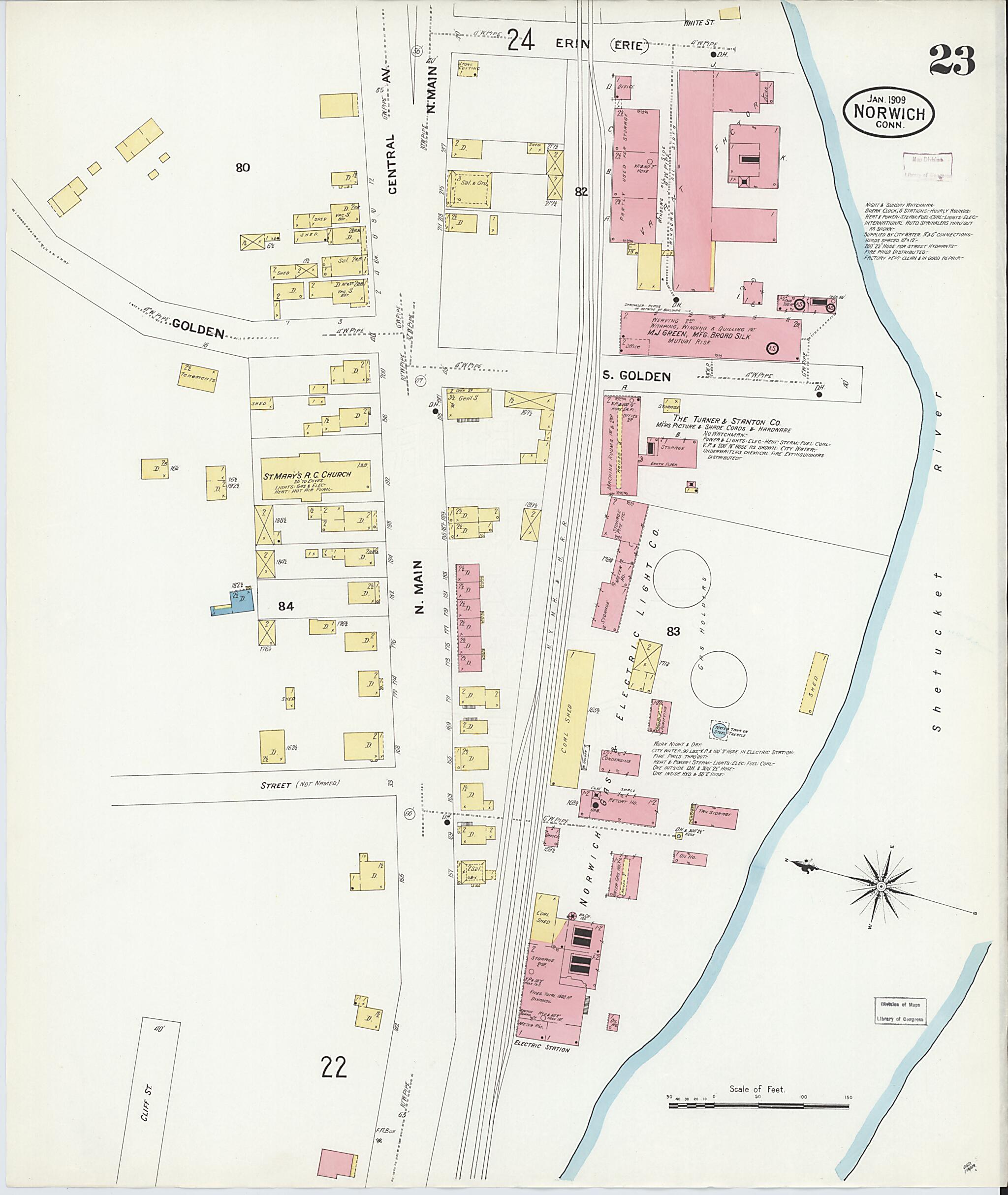 This old map of Norwich, New London County, Connecticut was created by Sanborn Map Company in 1909